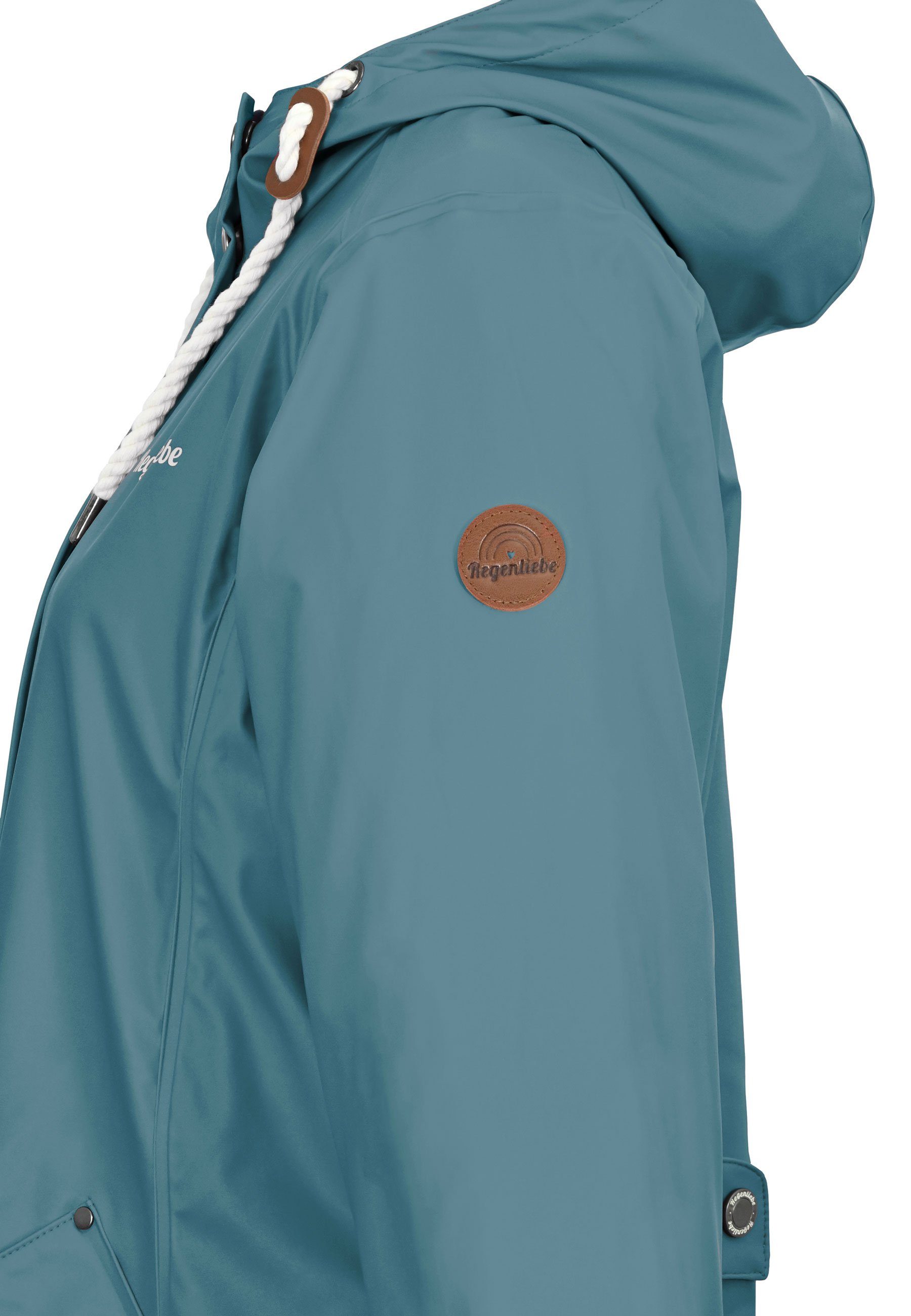 Friesennerz taillierter mit Regenjacke verstellbaren Regenmantel Kapuze Regenliebe petrolblau