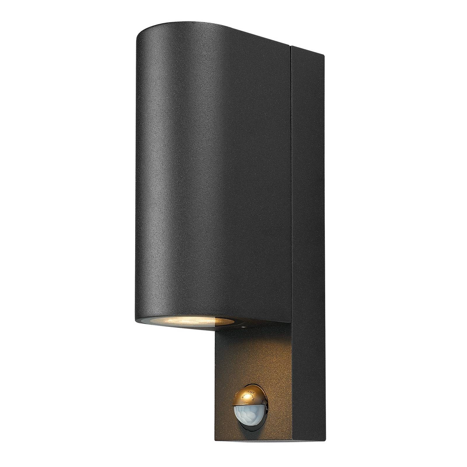 Prios Außen-Wandleuchte Tetje, Metall, Schwarz IP65mit Bewegungsmelder, 2 x 10 W LED