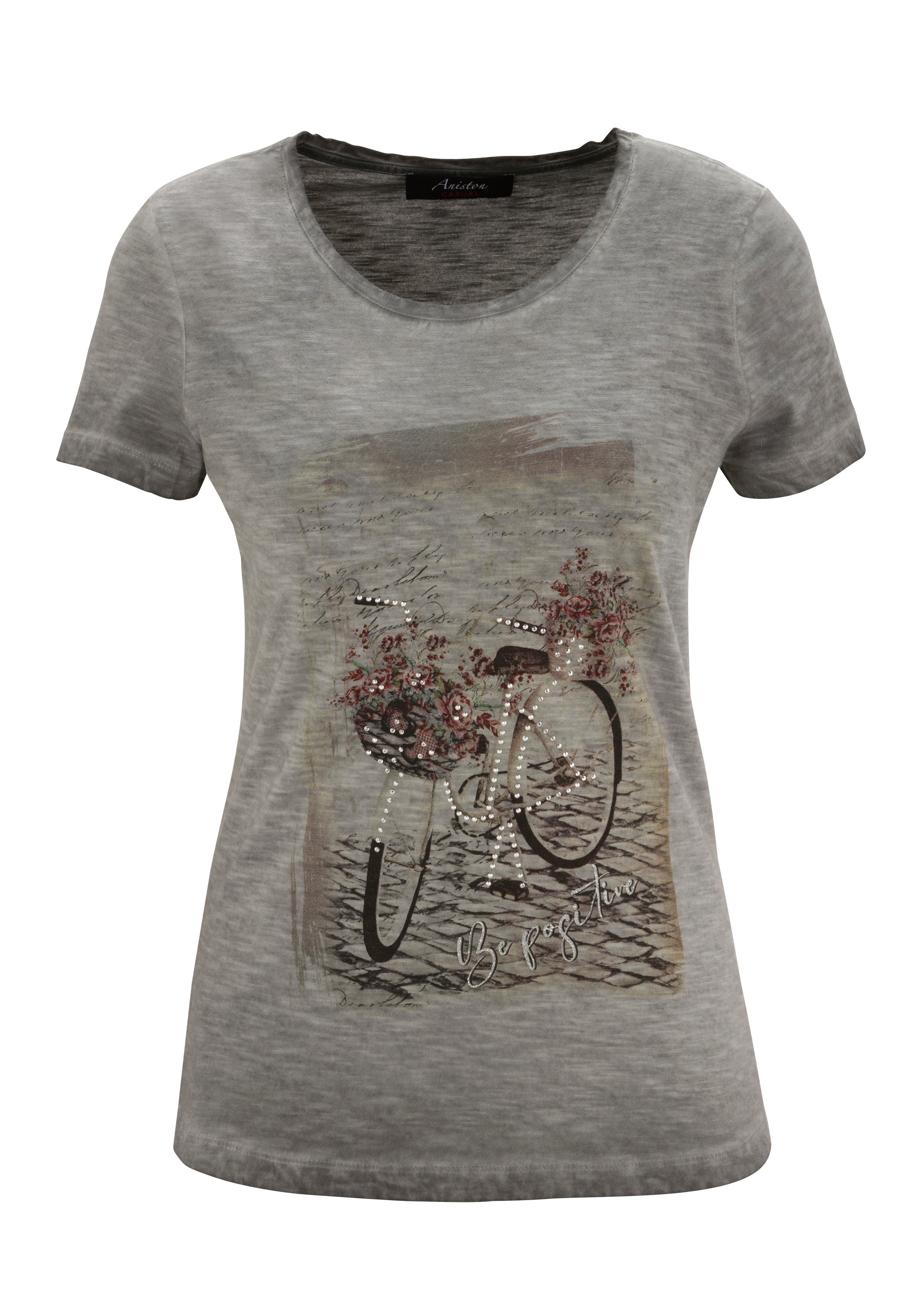 Aniston CASUAL Glitzersteinchen Frontdruck mit verzierter T-Shirt