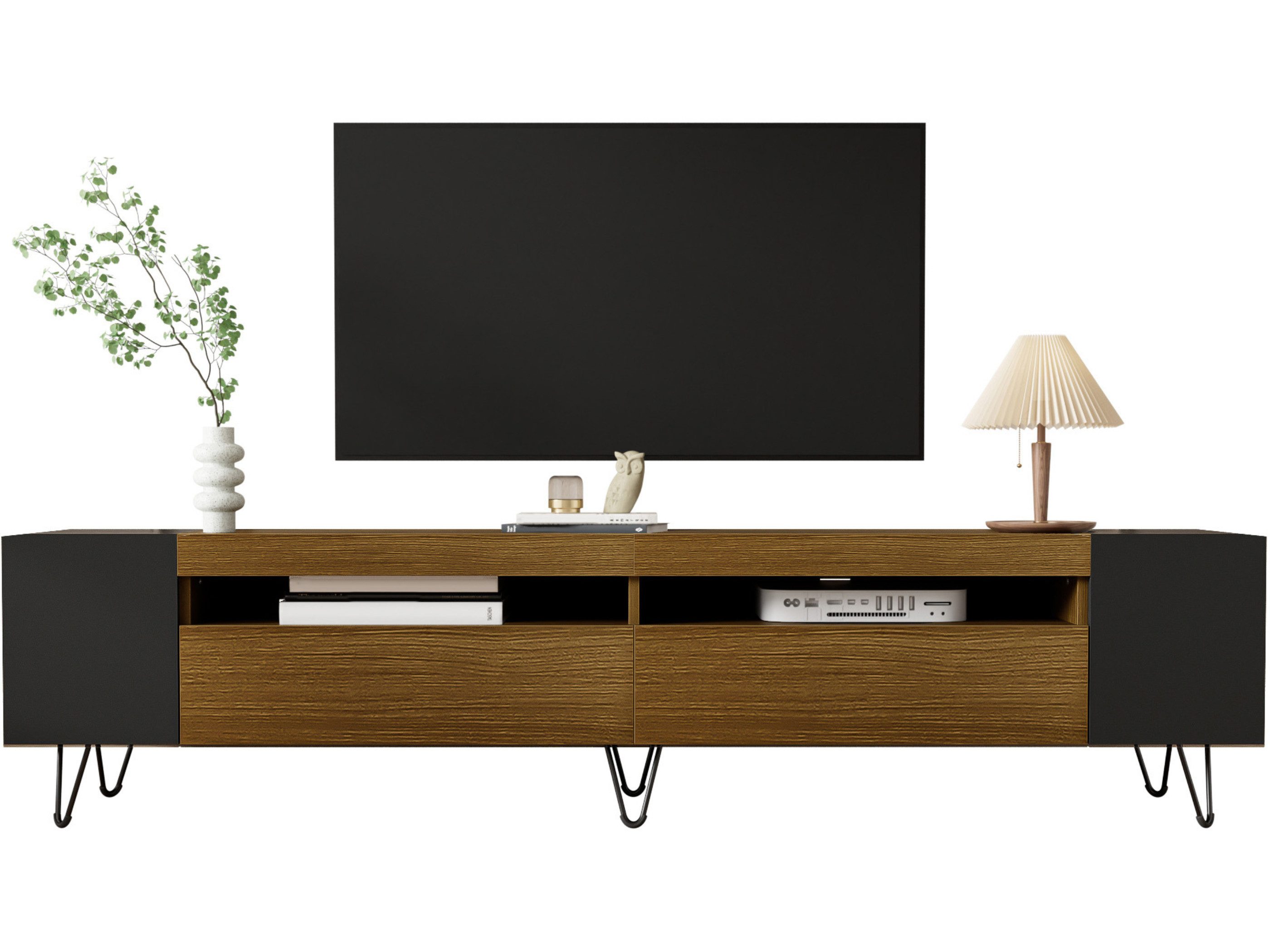SeedWave Lowboard Moderner TV Schrank Allzweckmäßig Fernsehschrank mit Staufächern, Kabeldurchführung, Klappentüren
