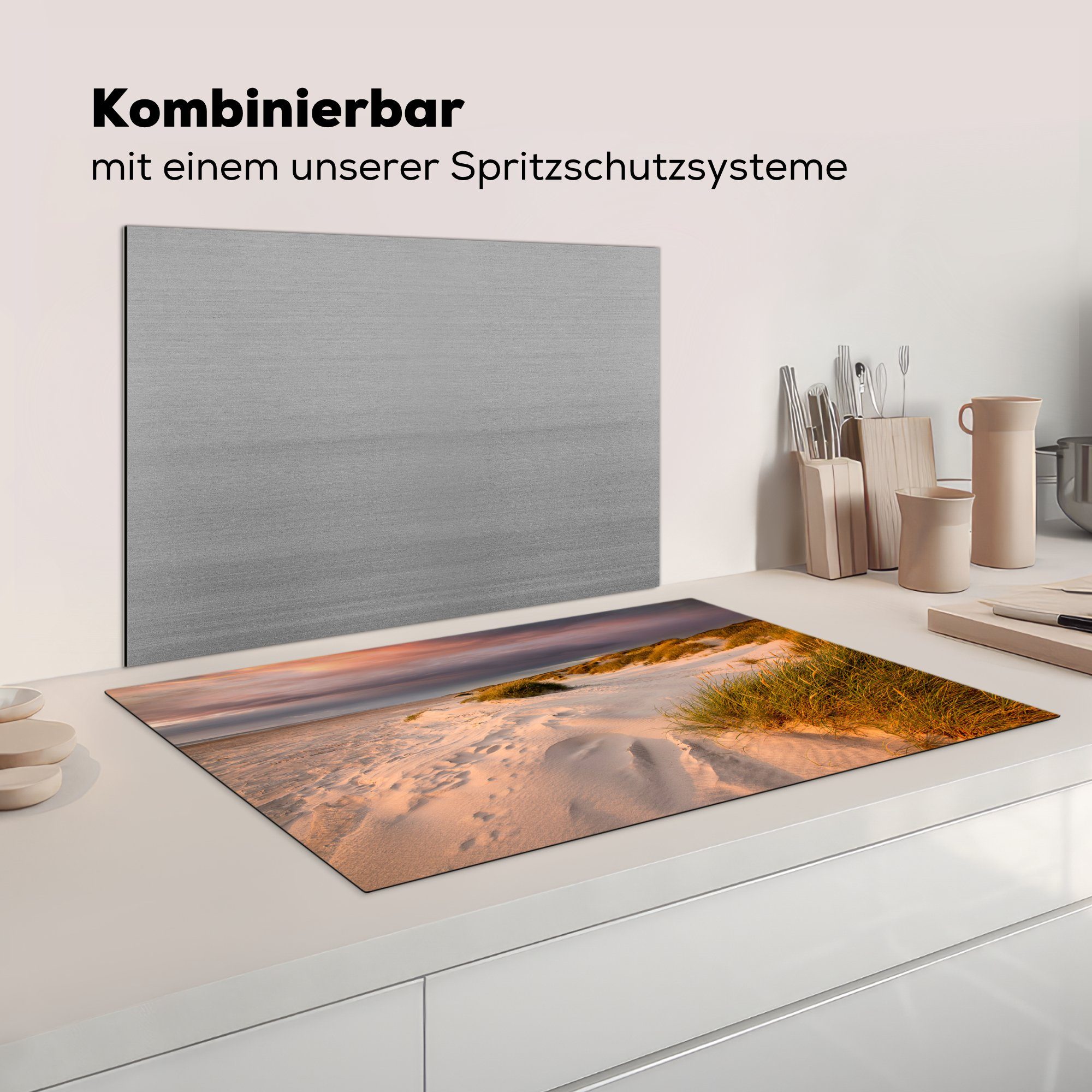 für MuchoWow tlg), - cm, Ceranfeldabdeckung, Vinyl, Herdblende-/Abdeckplatte Strand - Sand, 83x51 Arbeitsplatte (1 küche Dünen