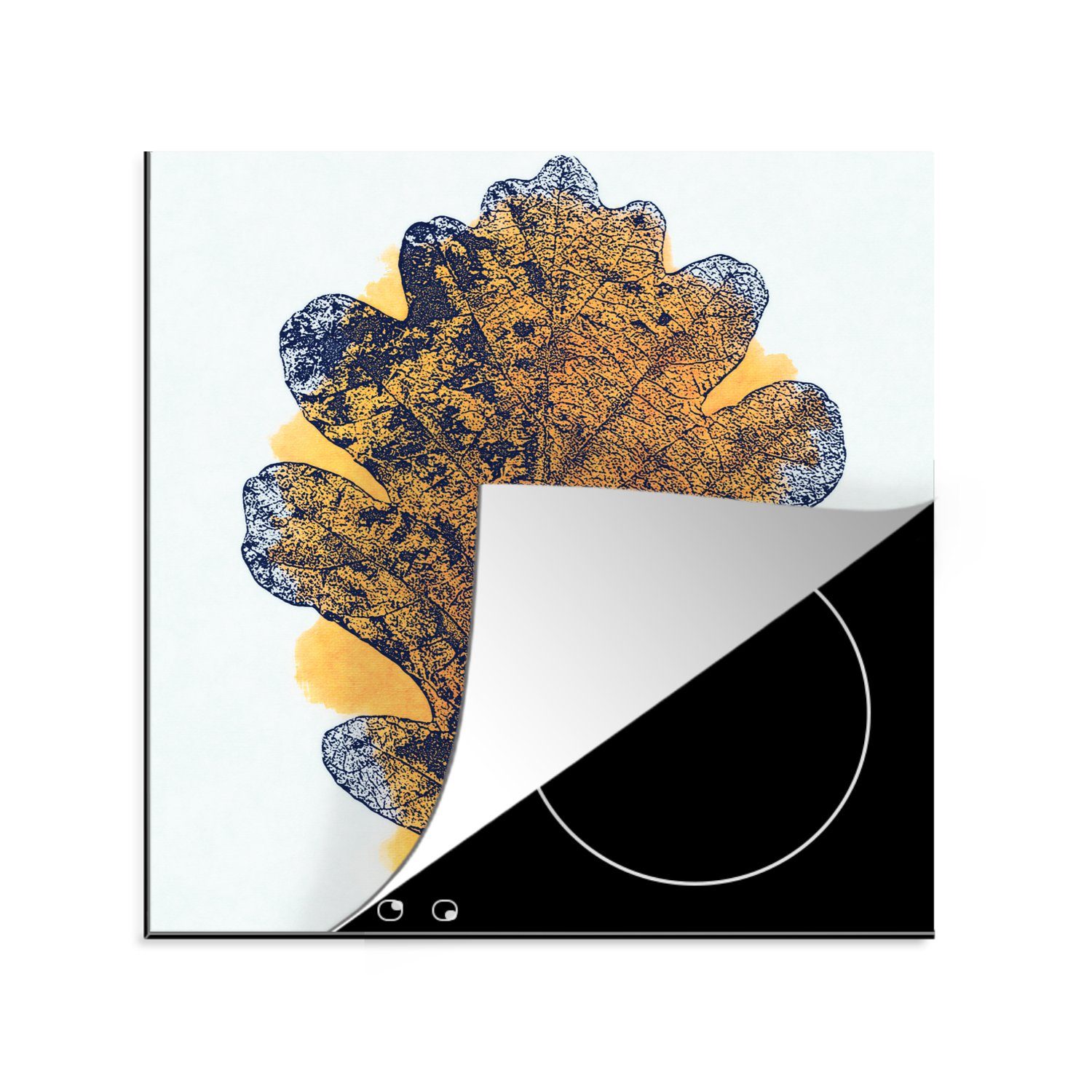 MuchoWow Herdblende-/Abdeckplatte Aquarell - Orange - Eichenblatt, Vinyl, (1 tlg), 78x78 cm, Ceranfeldabdeckung, Arbeitsplatte für küche