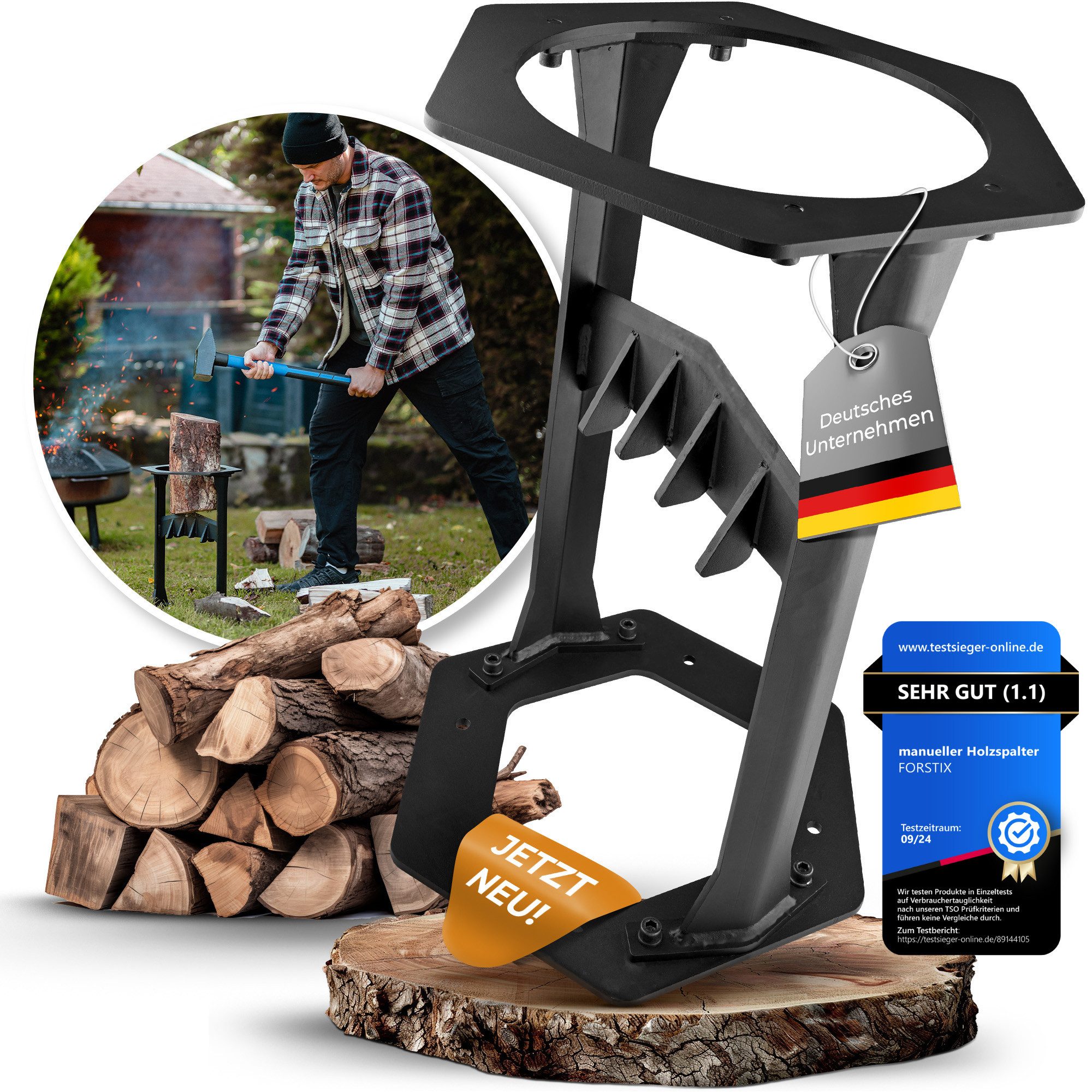 FORSTIX® Разделитель бревен PowerSplit XL – Manueller Разделитель бревен für Brennholz & Anzündholz, Spaltgutlänge bis 50 cm, Spaltgutdurchmesser bis 22 cm, (Einzelartikel), Manuell, Holz bis Ø 22 cm & 50 cm Длина, Spalterhöhe 45 cm