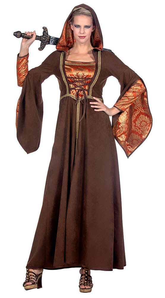 Karneval-Klamotten Burgfräulein-Kostüm Damen Mittelalter Burgfrau braun orange hochwertig, Königstochter Edelfrau Kleid Frauenkostüm Karneval große Größen
