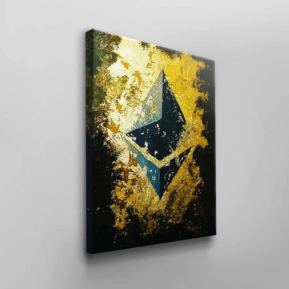 Ethereum abstrakte Wandbild ohne Leinwandbild, Rahmen DOTCOMCANVAS® Gold Golden Wandkunst Schwarz Ethereum