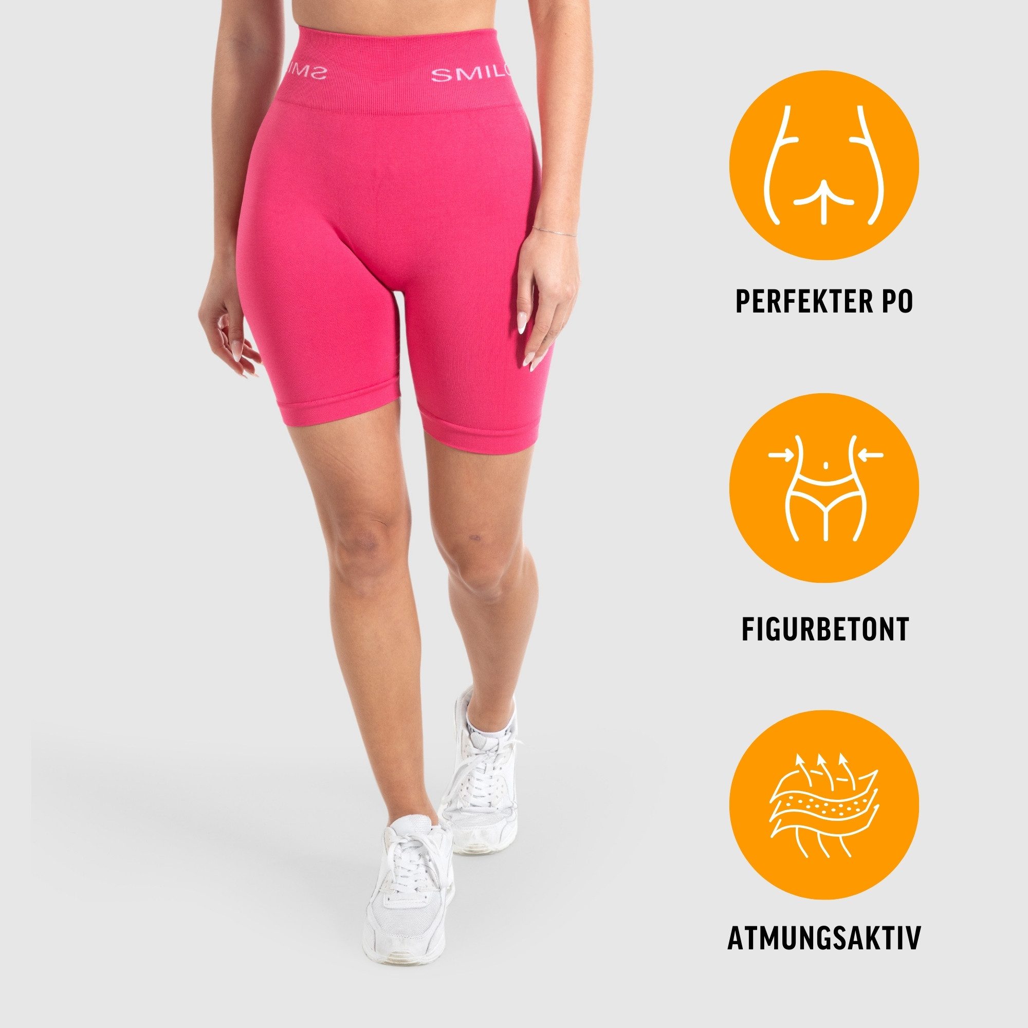 Smilodox Shorts Azura, Seamless Booty Scrunch Radlerhose mit Schriftzug Yoga & Gym Push Up High Waist Hotpants Blickdicht Shaped Fit Fitness Alltag