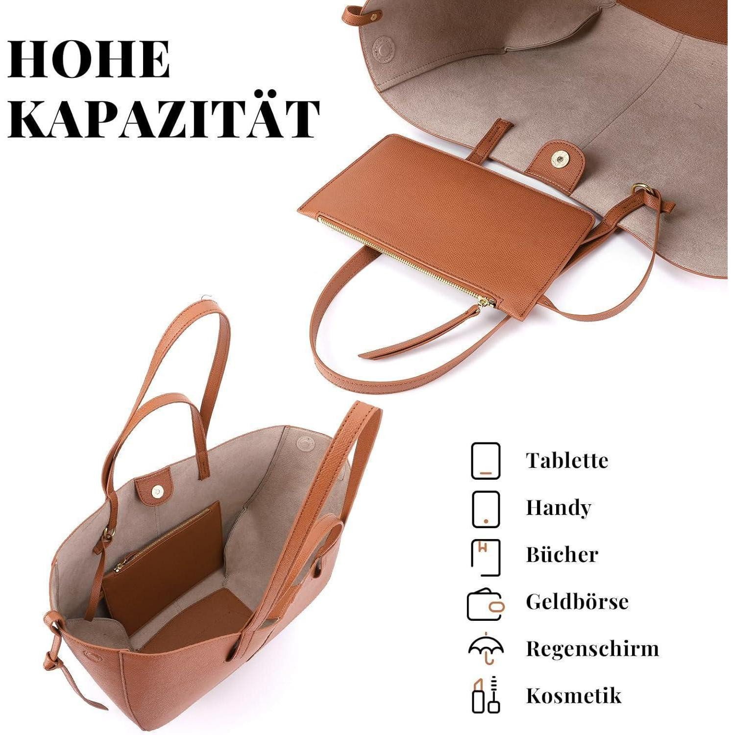 LuxusKollektion Schultertasche Tote Bag Kunstleder Damen Groß Elegante Schultertasche Braun