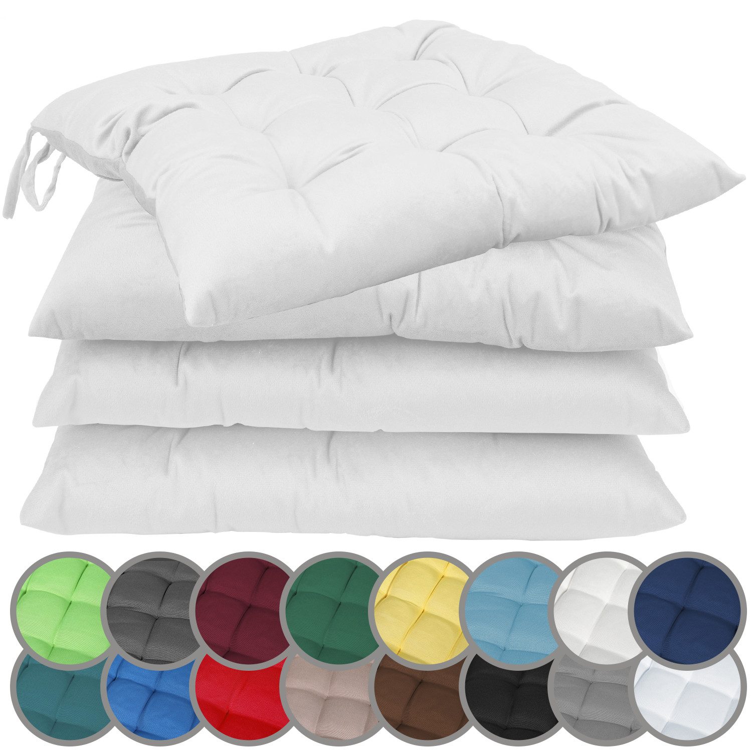 NatureMark Подушки 4er-Set Stuhlkissen 40x40cm mit Bändern, Sitzpolster Подушки 4er Pack, schadstoffgeprüft, Weiß