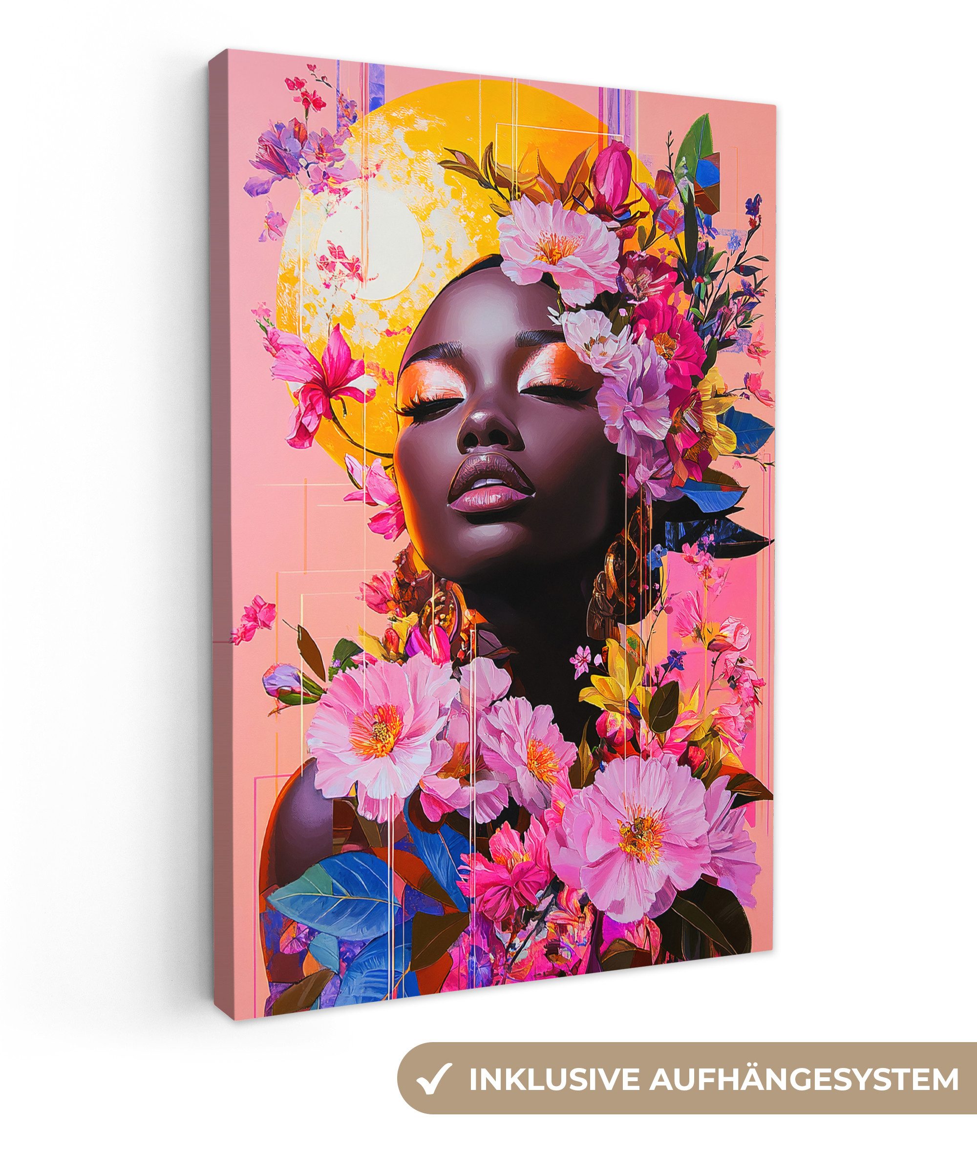 Leinwandbild Bunt - Blumen - Frau - Sonne