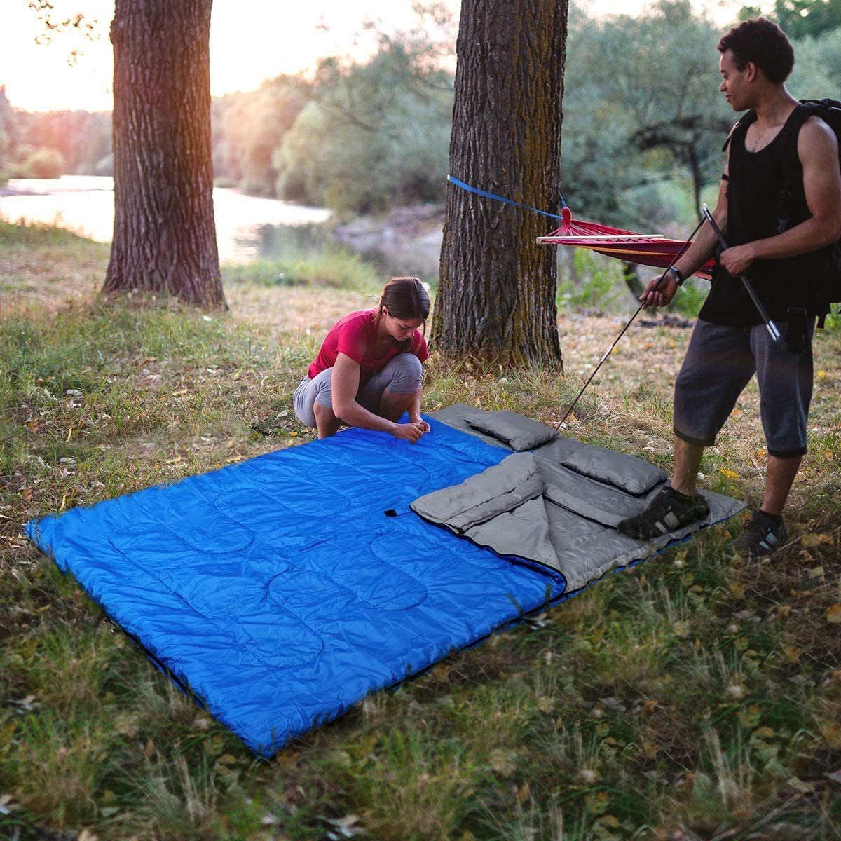 COSTWAY Doppelschlafsack, 220x150cm, 2 Personen+Kissen, 3 günstig online kaufen