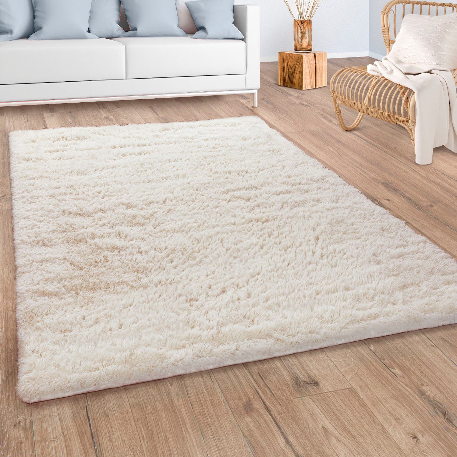 Paco Home Hochflor-Teppich »Silky 591«, rechteckig, 37 mm Höhe, Uni-Farben, günstig online kaufen
