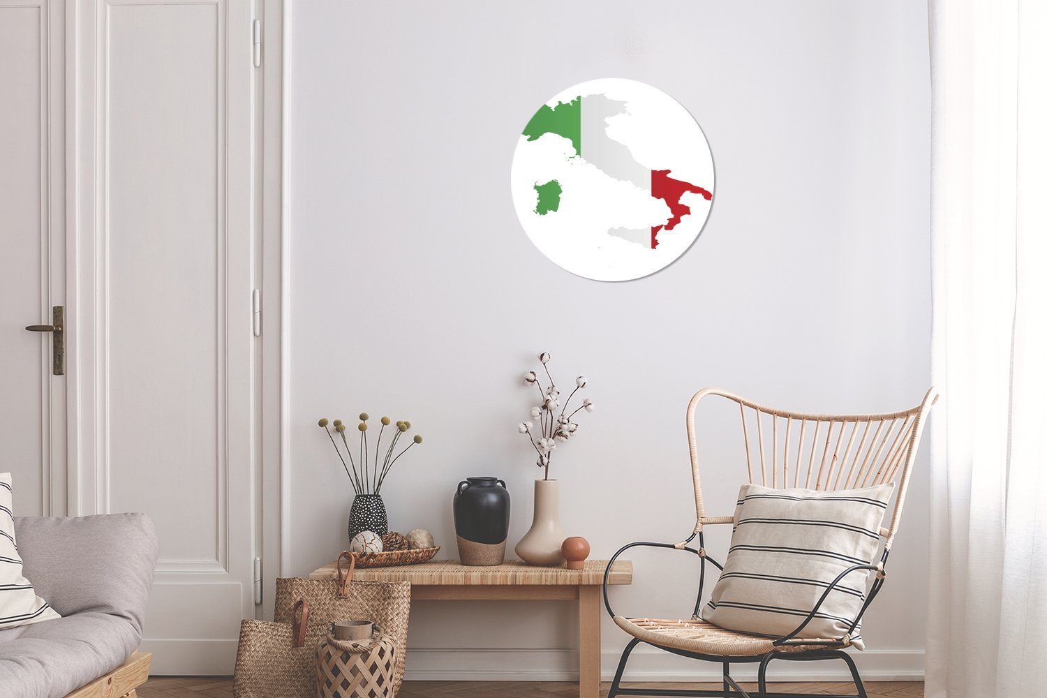 Karte Flagge, Rundes Italien Wohnzimmer, von MuchoWow mit cm Wandbild, Kreis Forex, Gemälde (1 Wanddekoration 30x30 St), der