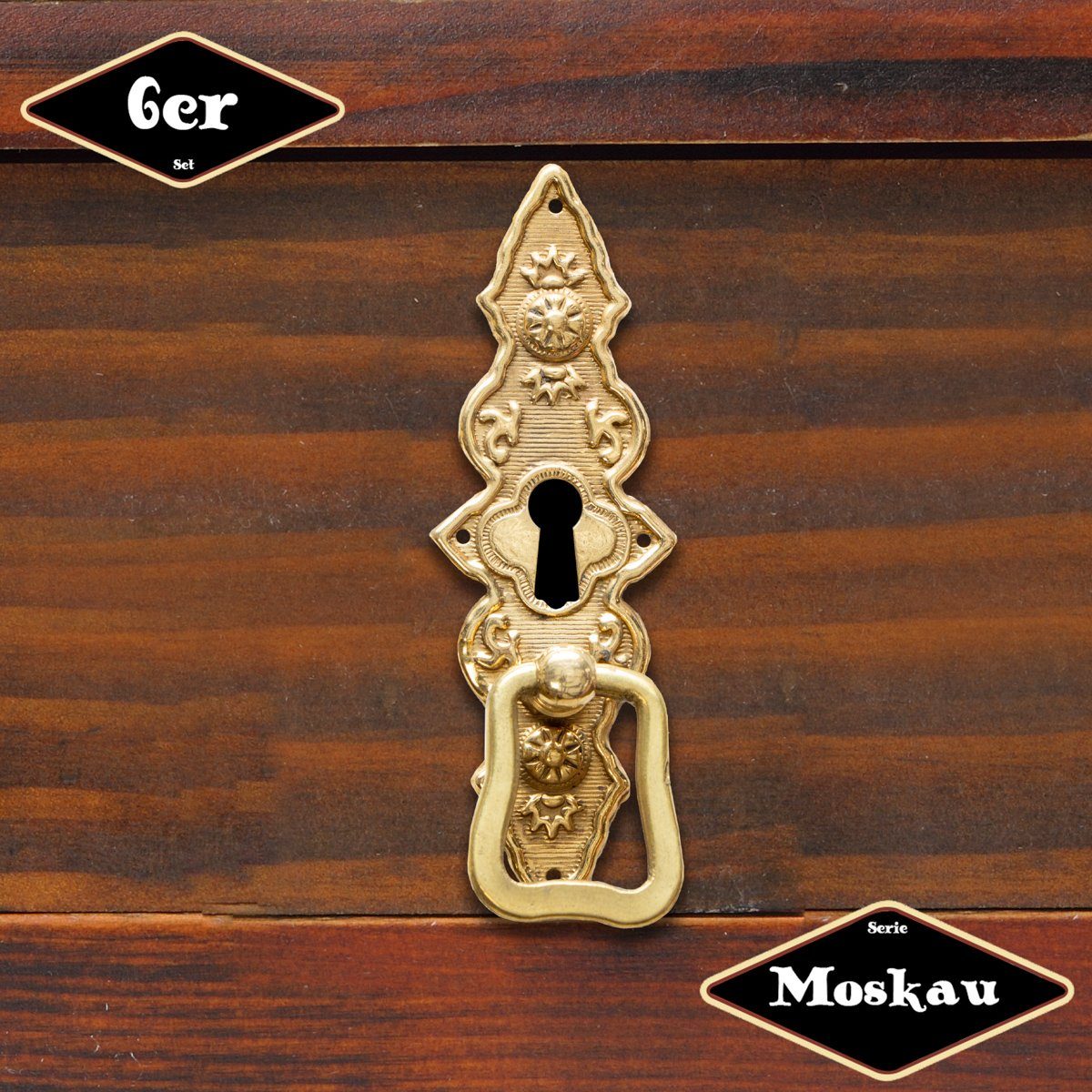 Möbelbeschlag Schubladengriff,Serie "Moskau",6er Pack, Eisen in Messing gl.