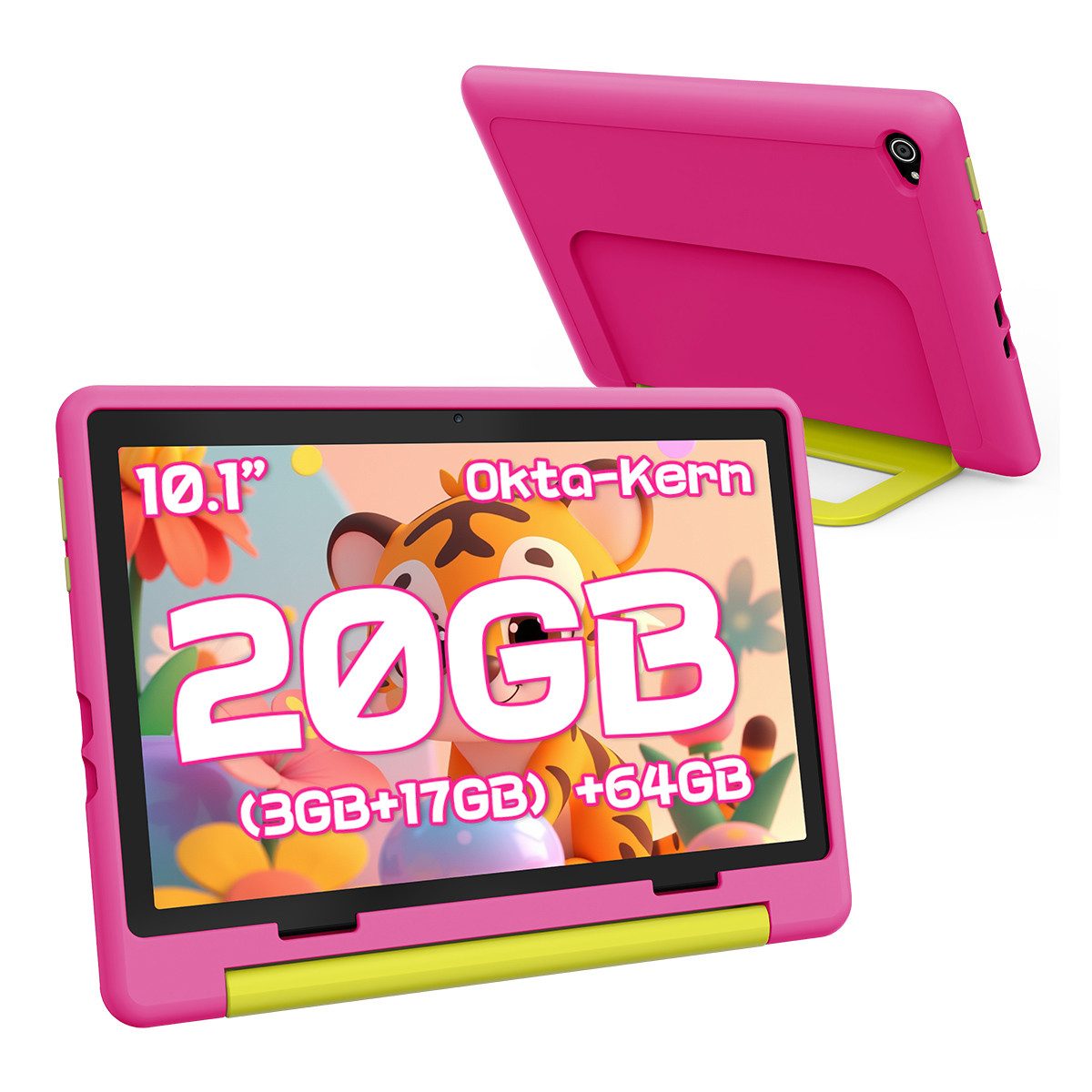 BUFO Android 15 10-Zoll, 20(3+17) GB RAM + 64 GB ROM (TF Expand 1TB) Kinder Tablet (10", 64 GB, Android 15, WiFi 6, Android 15, Elterliche Kontrolle, HD IPS 1280x800, 5000mAh)