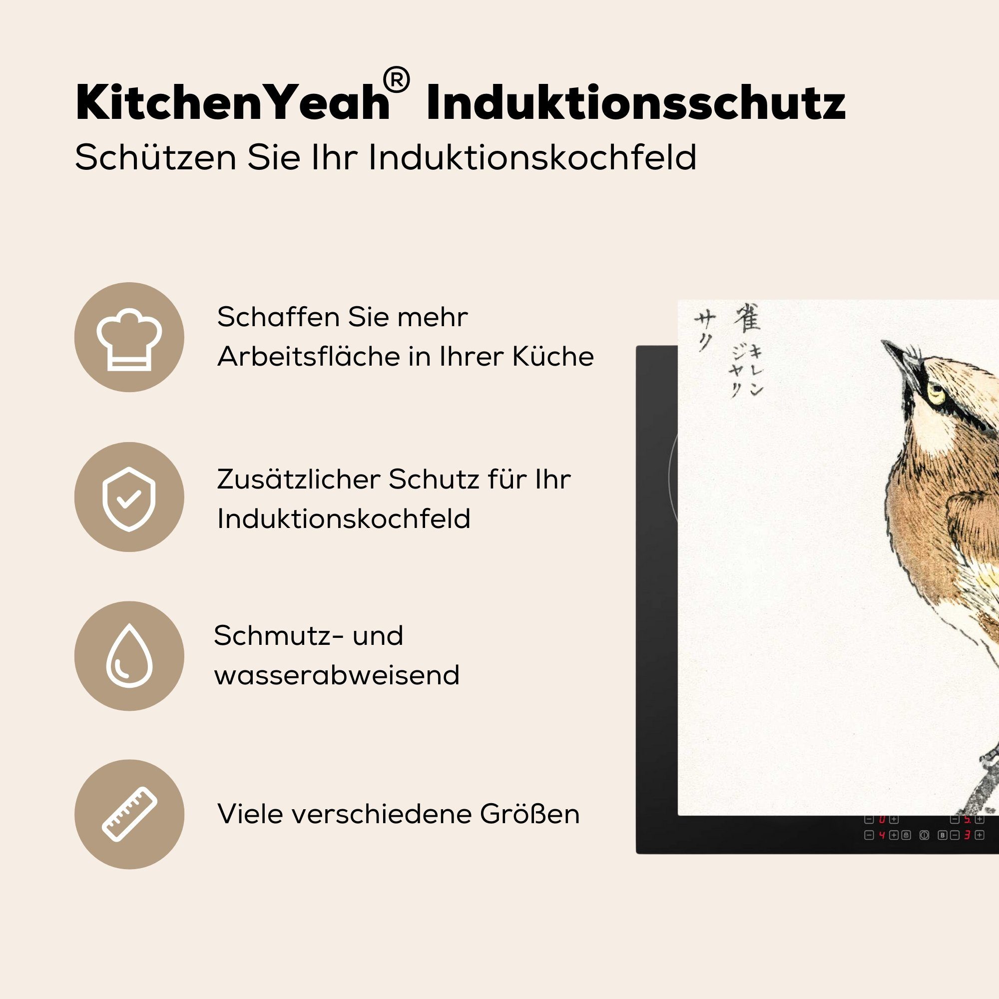 - MuchoWow für Ceranfeldabdeckung, tlg), cm, Vogel Japanisch küche 77x59 Arbeitsplatte Vinyl, Herdblende-/Abdeckplatte Baum, (1 -