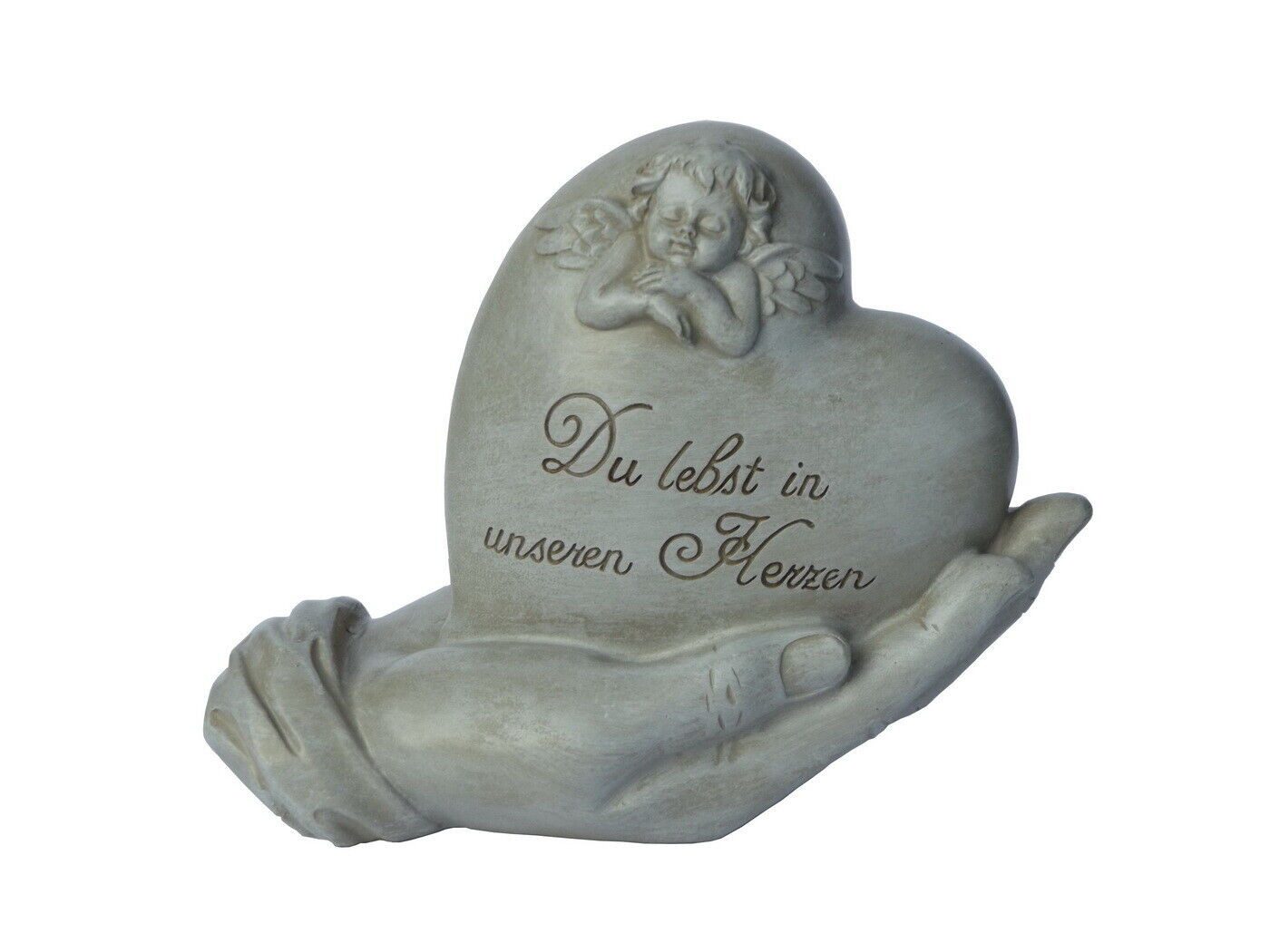 Kaufhaus le petit Dekofigur Grabschmuck Herz in Hand Engel Grabdeko Gedenkstein Figur Skulptur, Dekofigur, Dekoobjekt aus Polyresin (Kunststein)