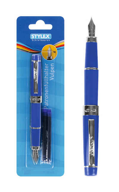 Stylex Schreibwaren Füllhalter Patronenfüllhalter / Füller + 3 Maxi Tintenpatronen / Farbe: blau