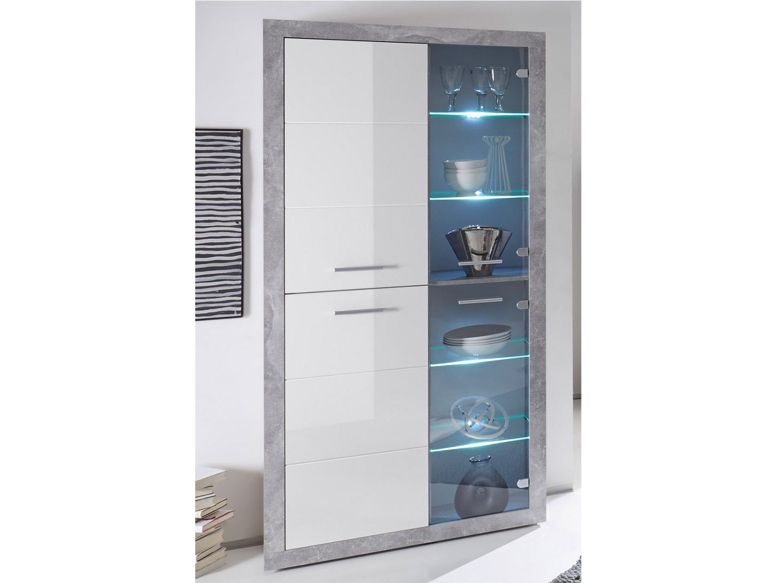 PREISBRECHER Vitrine Rio de Janeiro Betonoptik, Weiß-Glanz, 2 Glastüren, in günstig online kaufen