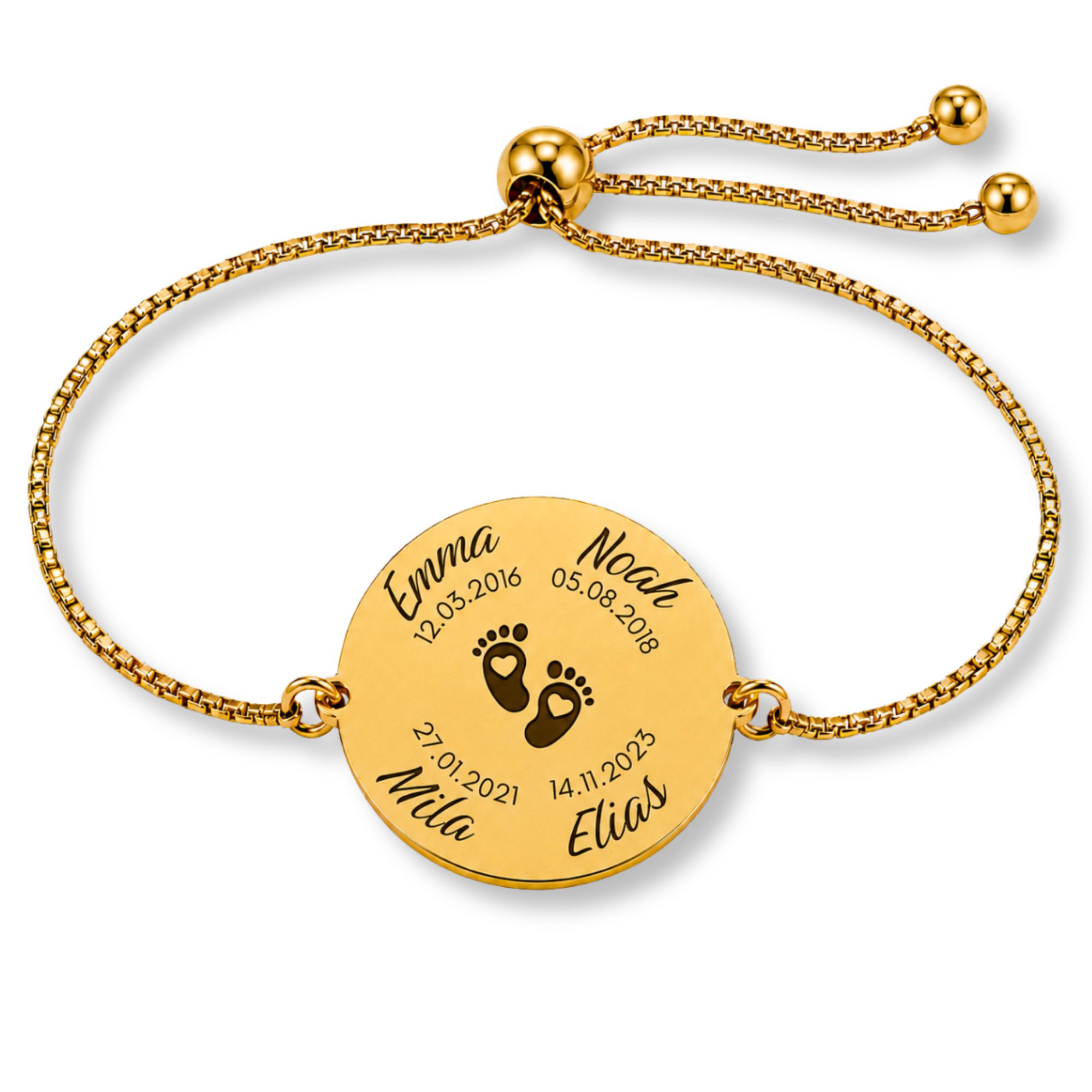 BS Schmuckdesign Armband mit Gravur Familienarmband mit Kindernamen Namensarmband größenverstellbar (1-tlg., personalisiert), größenverstellbar