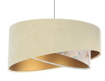 Licht-Erlebnisse Pendelleuchte KARIM, ohne Leuchtmittel, Wohnzimmer in Weiß Beige Creme (Abstrakt-Floral Print) Gold E27 Stoff