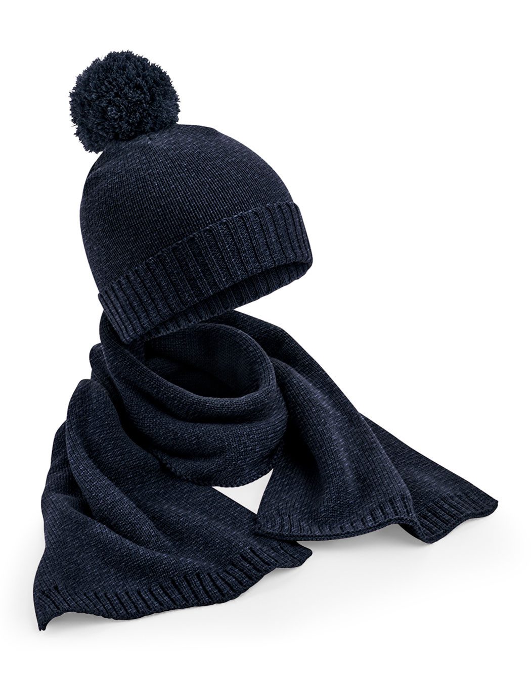 Beechfield® Mütze & Schal Set Bommelmütze & Strickschal - Mütze / Strickmütze mit Bommel angenehm, weiches Garn