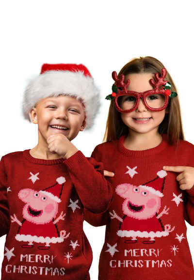 United Labels® Weihnachtspullover Peppa Wutz Weihnachtspullover für Kinder Ugly Christmas Sweater Rot