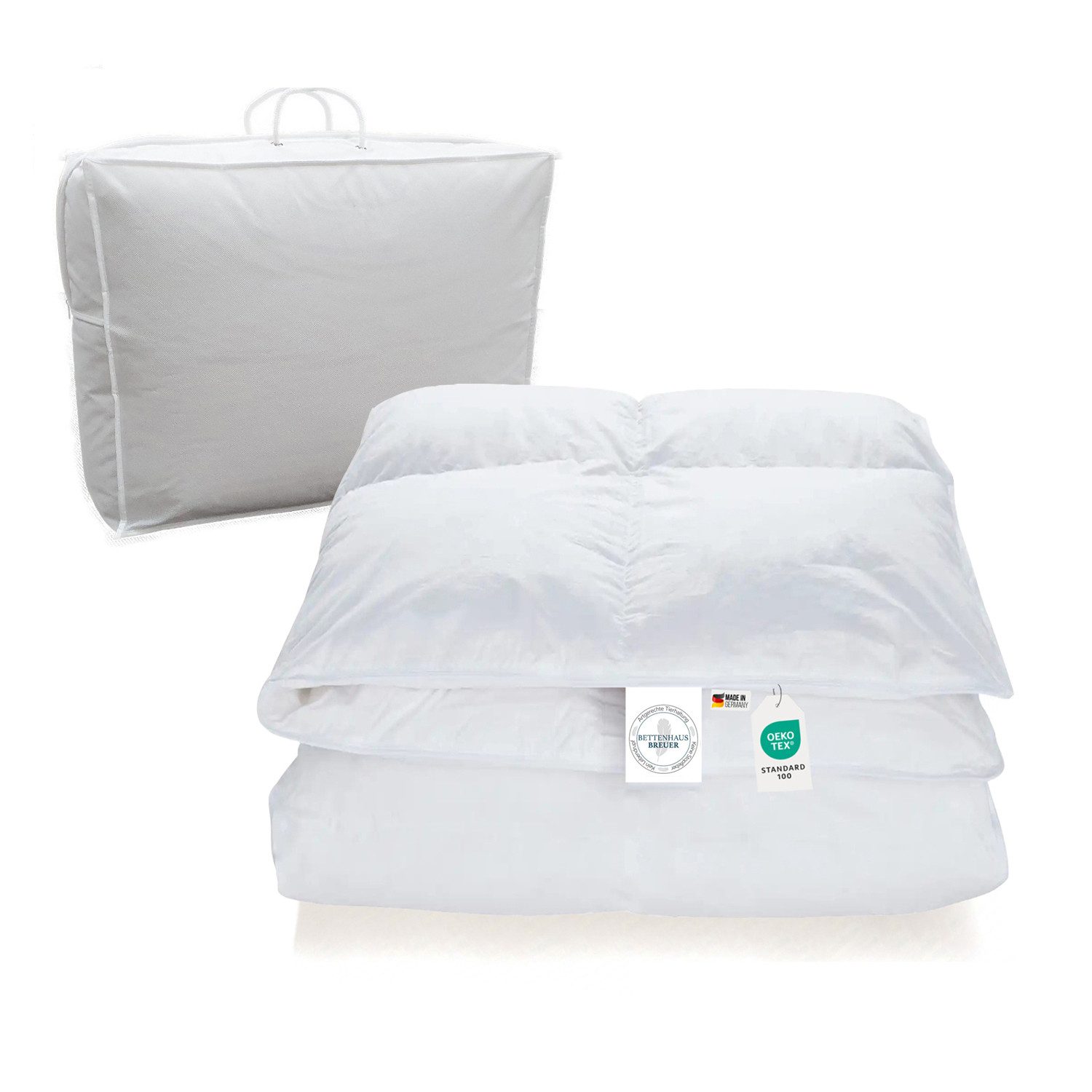 Bettenhaus Breuer Federbettdecke 1600g neue sibirische Daunen Federn Bettdecke Daunendecke 135x200 warm, Füllung: 80% Federn, 20% Daunen, Bezug: 100% Baumwolle, Allergikergeeignet