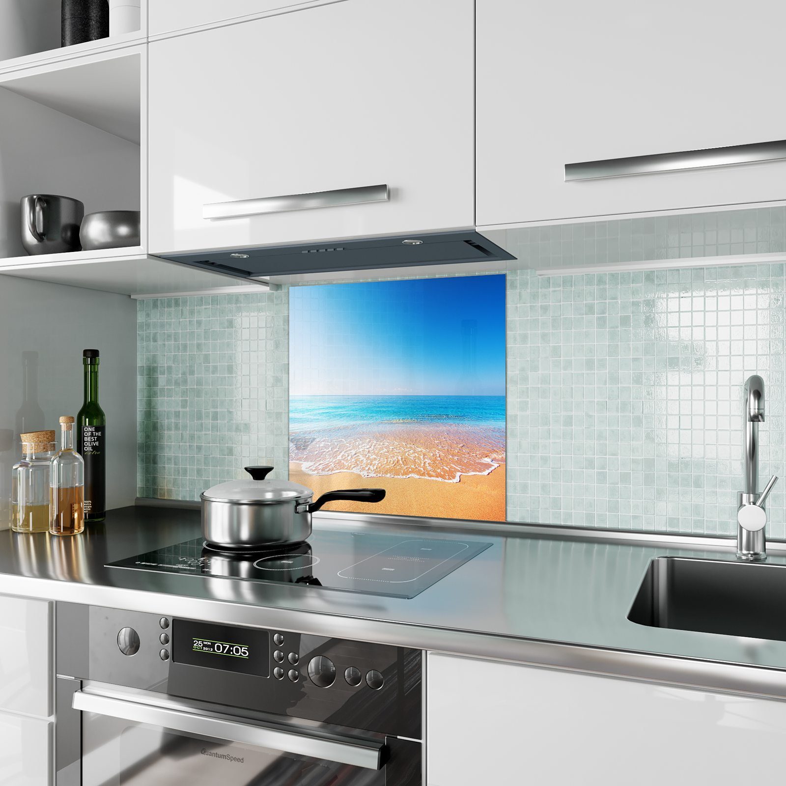 Spritzschutz Küchenrückwand und tropisches Glas Strand mit Küchenrückwand Motiv Meer Primedeco