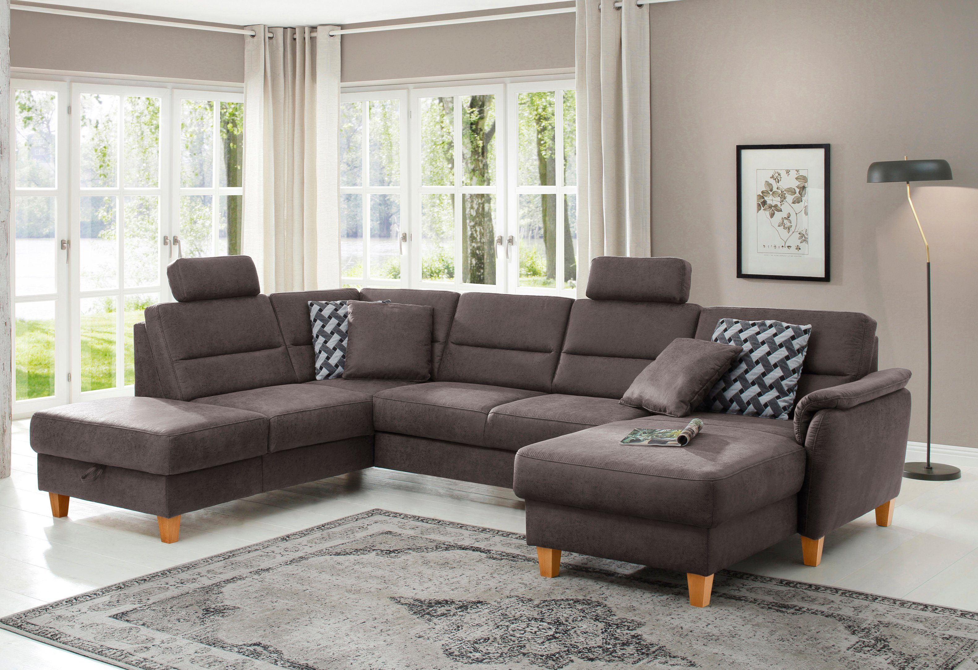 Home affaire Wohnlandschaft "Palmera U-Form, B: 308 cm" optional Bettfunkti günstig online kaufen