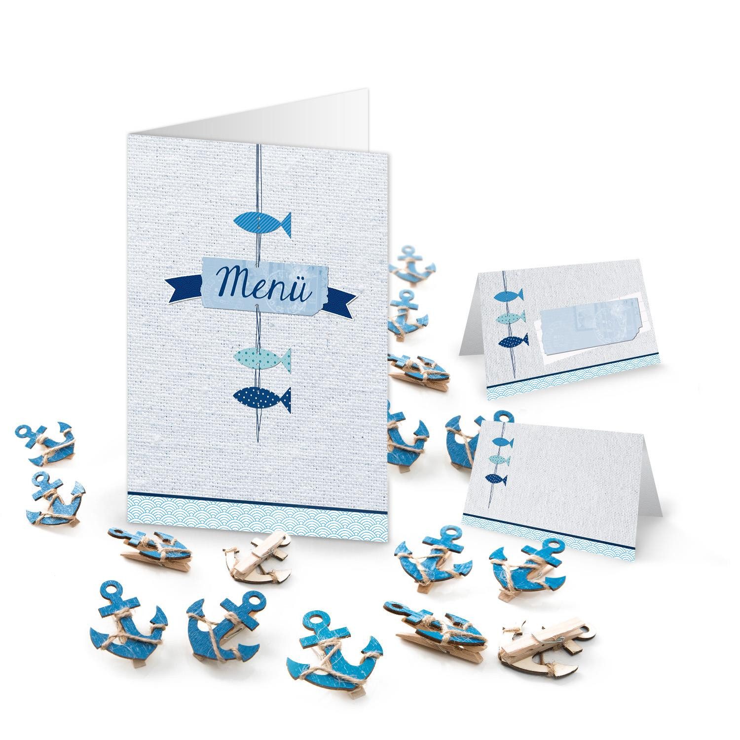 Logbuch-Verlag Dekofigur 59 Teile Tisch-Deko-Set in blau, weiß türkis maritim mit Fische: 10