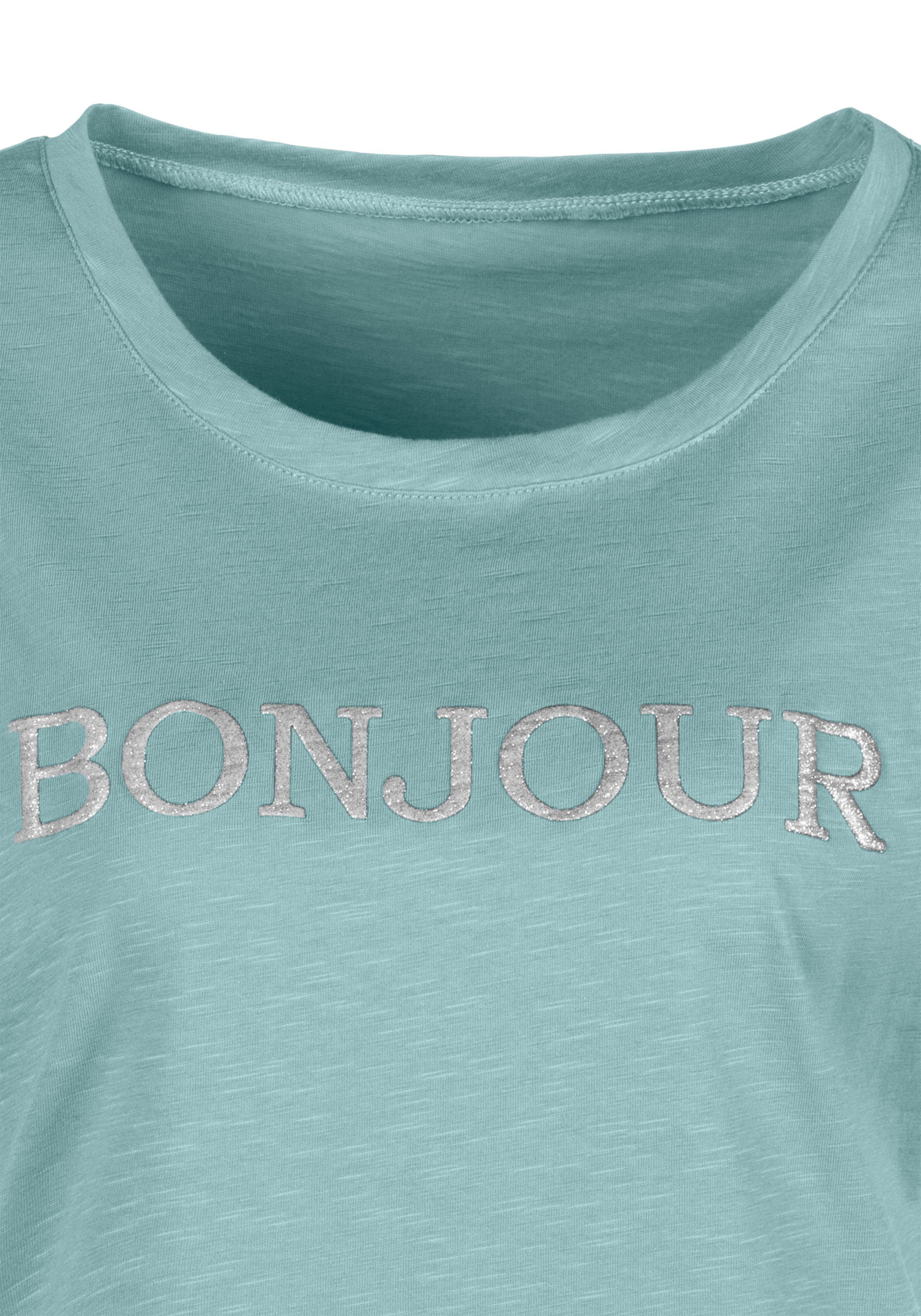 T-Shirt Vivance modischem Frontdruck "Bonjour" mint mit