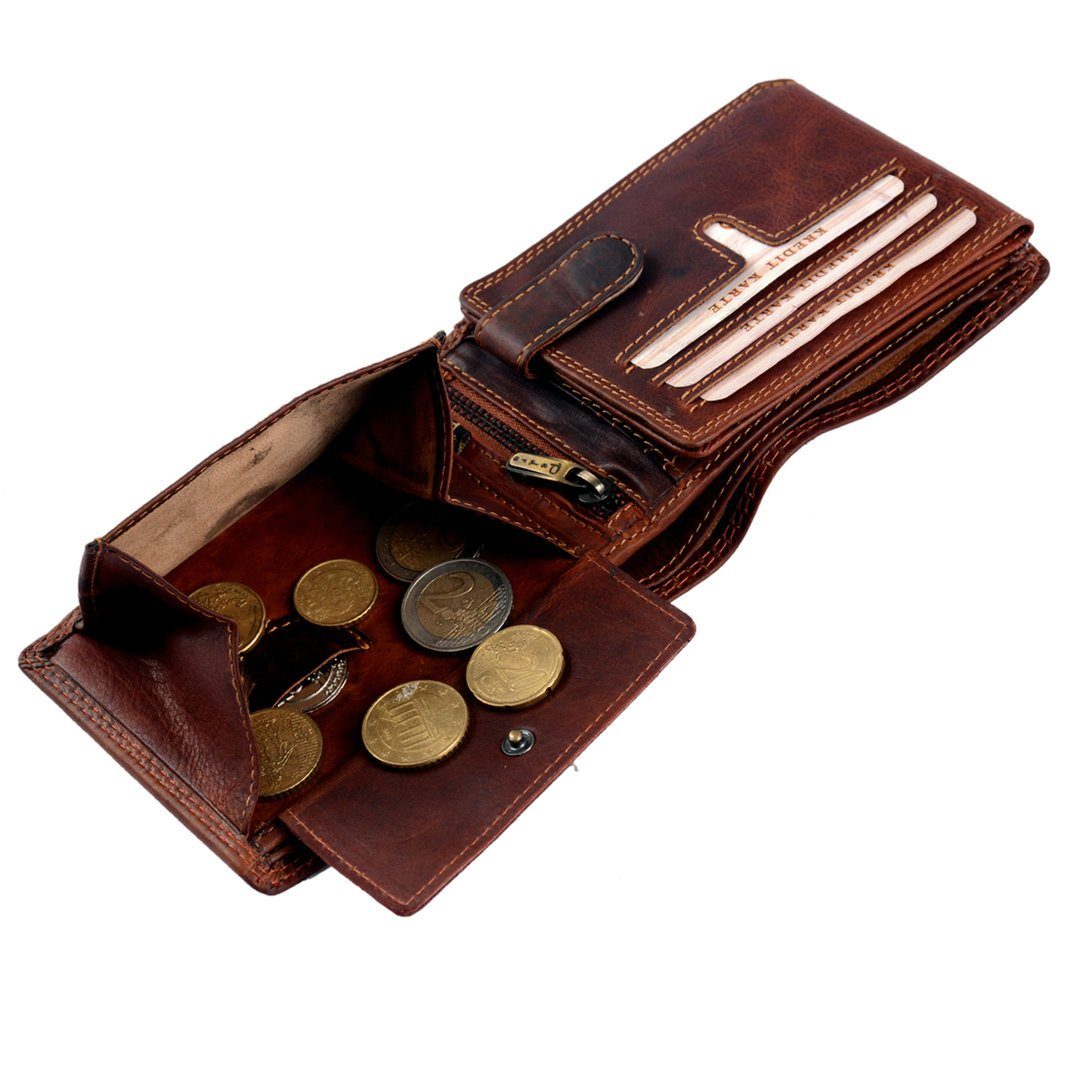 Männerbörse Leder Schutz RFID Münzfach SHG Lederbörse Herren Brieftasche mit Portemonnaie, Geldbörse Börse Büffelleder