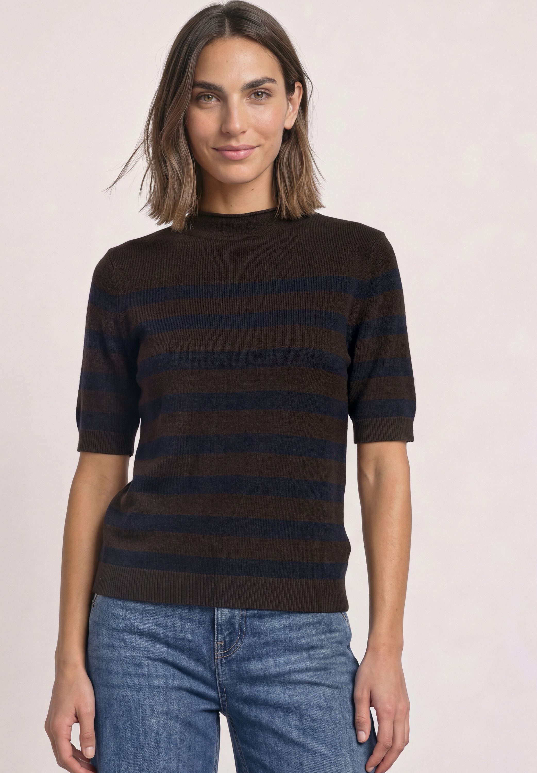 STREET ONE Kurzarmpullover mit Stehkragen