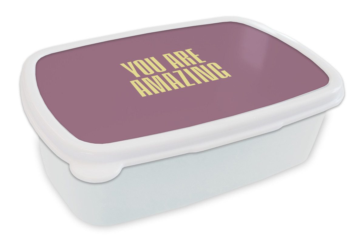 MuchoWow Lunchbox Text - Lila - Erstaunlich, Kunststoff, (2-tlg), Brotdose Schule oder Arbeit, Brotbox für Kinder und Erwachsene