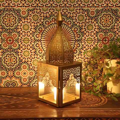 Casa Moro Windlicht Orientalisches Windlicht Modena Gold M aus Glas & Metall Höhe 44cm (Marokkanische Laterne Kerzenhalter, Minaretten Form Wohn-Deko), Ramadan Eid Deko IRL650