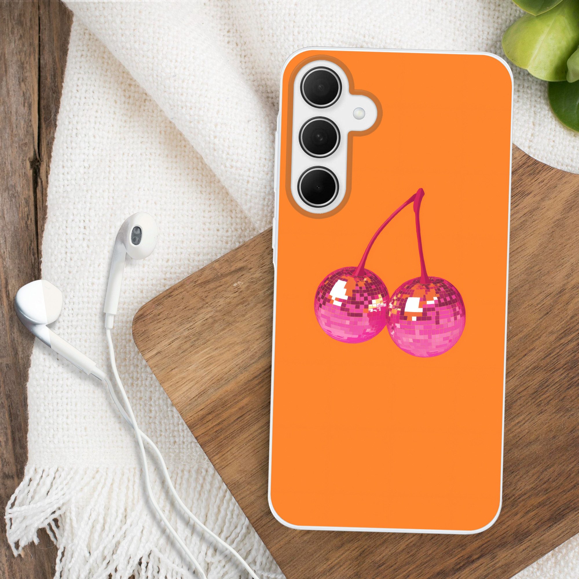 MuchoWow Handyhülle für Samsung Galaxy A35 5G Discokugeln - Kirsche - Spiegel - Rosa, Smartphone-Bumper, Print, Handy Schutzhülle Dünn