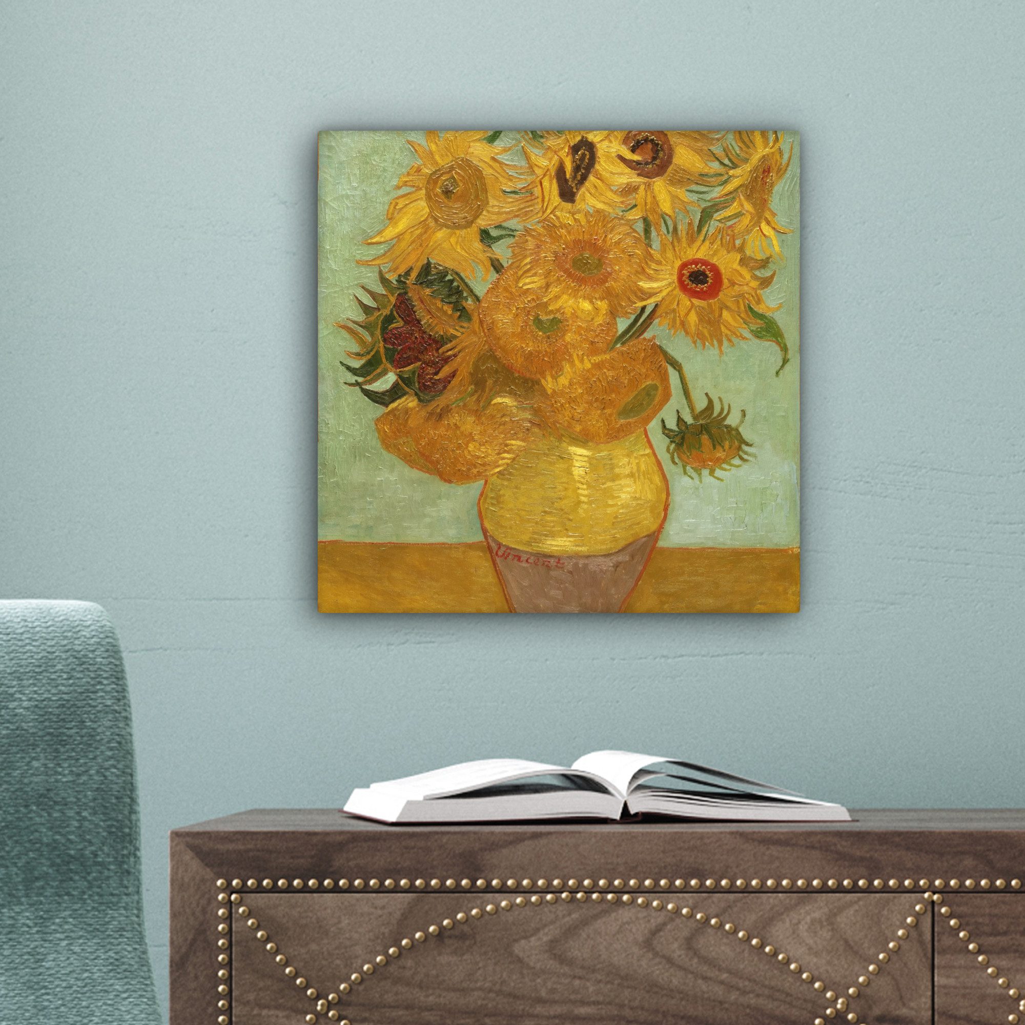 OneMillionCanvasses® Leinwandbild Sonnenblumen - Vincent van Gogh, Fotodruck (1 St), Wandbild, Deko Schlafzimmer Wohnzimmer Flur 20x20 cm – Bild 3 von 5