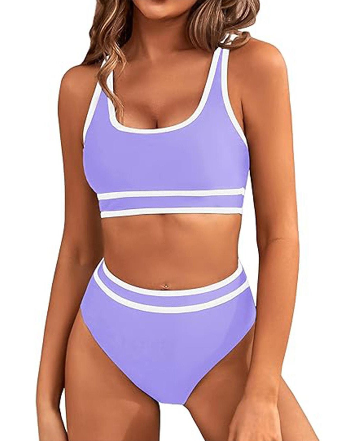 Lamon Monokini Damen Sommer Bauchkontrolle-Bikini Farbblock-zweiteilige-Badeanzüge Bandeau-Badeanzug-Set für Damen, hohl sexy Farbblock, Strandkleidung