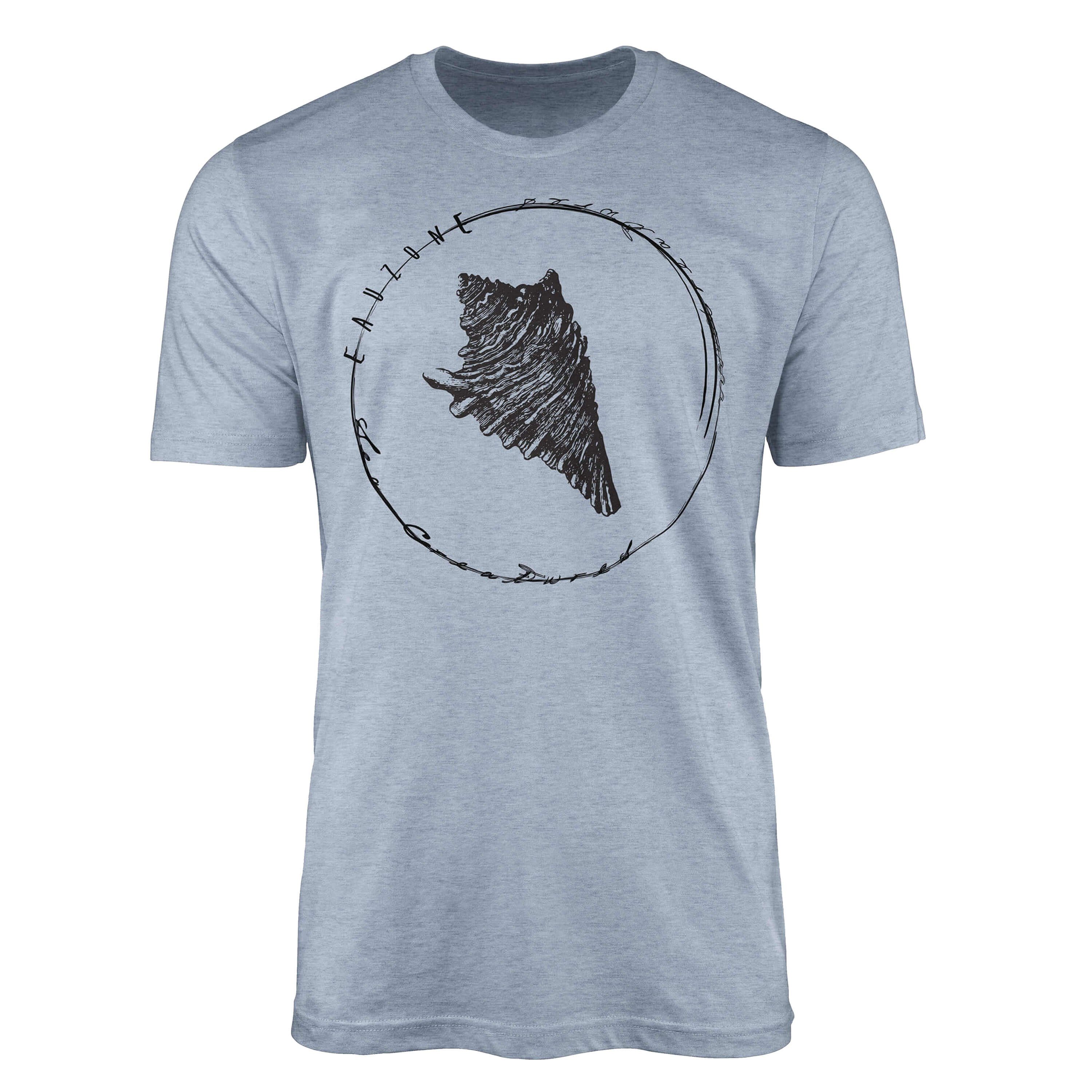 Sinus Art T-Shirt T-Shirt Tiefsee Fische - Serie: Sea Creatures, feine Struktur und sportlicher Schnitt / Sea 046 Stonewash Denim