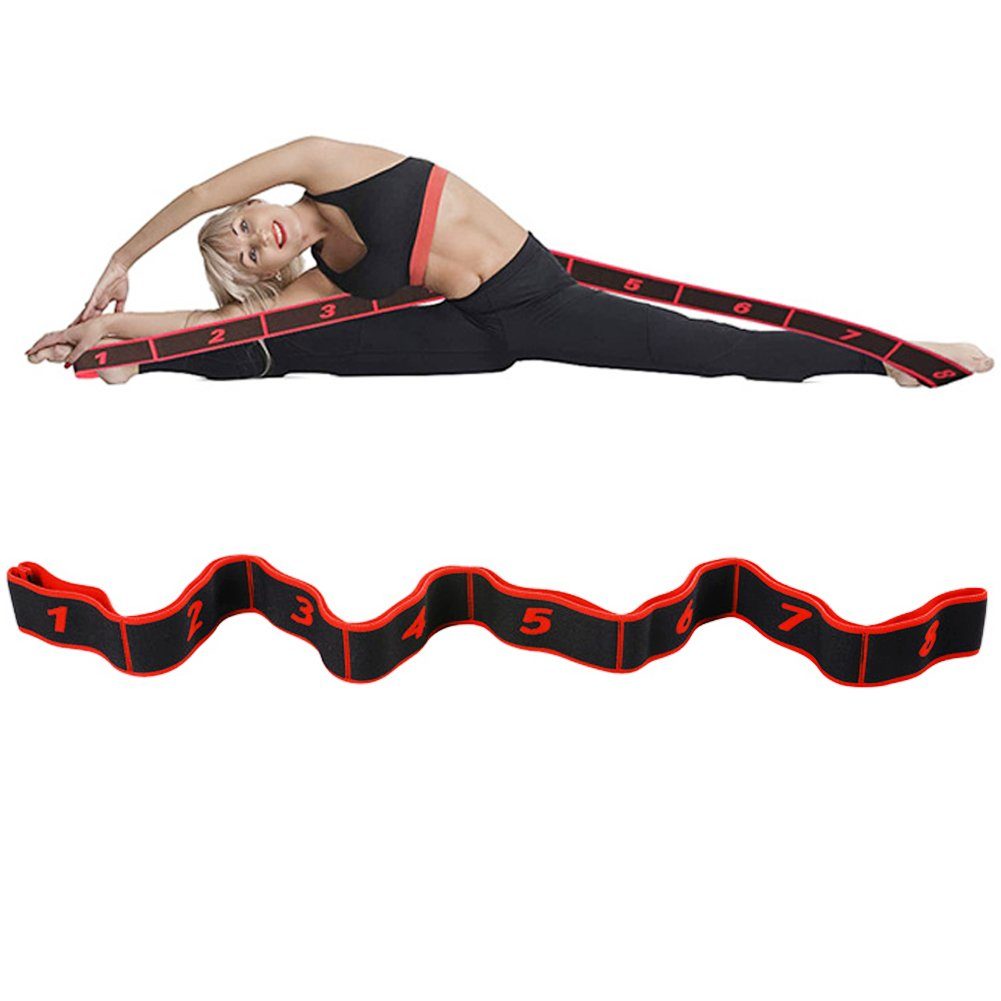 SCRTD Trainingsband Fitnessband Yoga Widerstandsband,Yoga Stretching Band, mit 8 Schlaufen Yoga Stretch Strap Rot