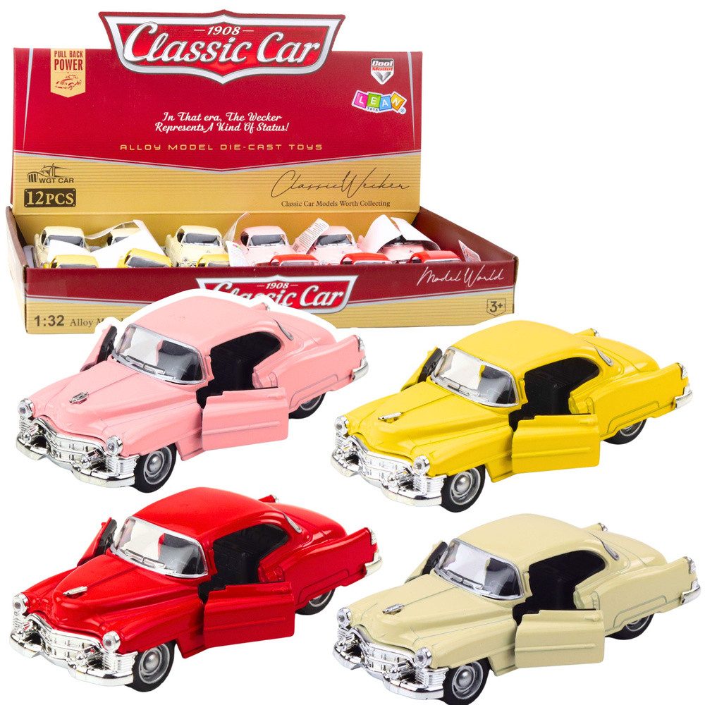 LEAN TOYS Spielzeug-Auto Modellauto Rückziehauto Oldtimermodell, (Spar-Set, 1-tlg., 12,5 x 5 x 4 cm robust), Rückziehmotor, Türen zum Öffnen, Metall, 1:32