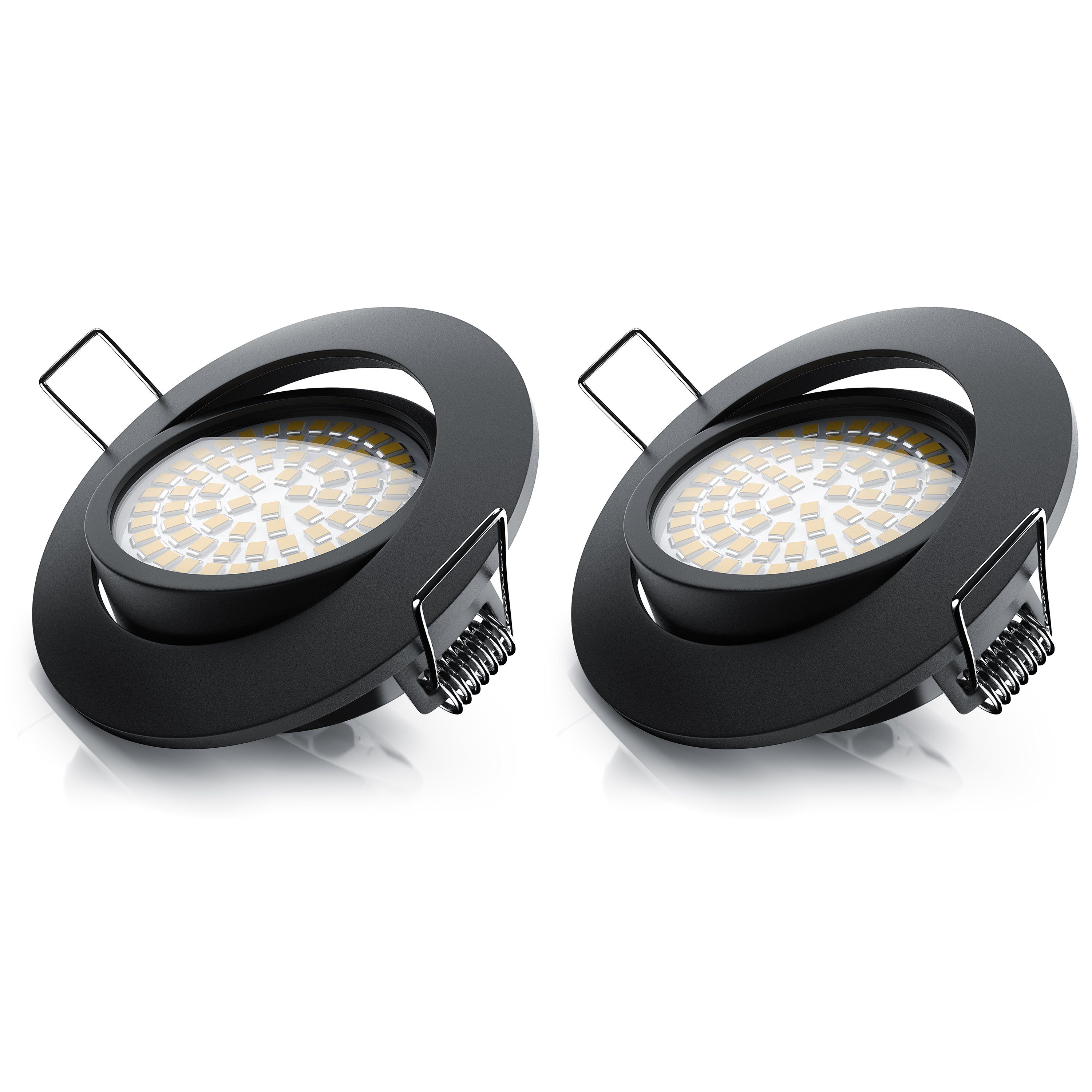 Brandson LED Einbaustrahler dimmbar & schwenkbar, Deckenspots, Aluminium Rahmen, schwarz, Dimmfunktion, Schwenkmechanismus (40° vertikal), LED fest verbaut, warmweiß, Einbauleuchte / Spots ultra flach, Abstrahlwinkel 120 Grad, 2er Set