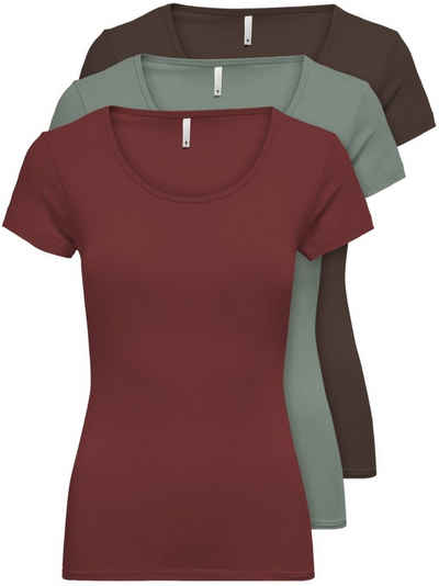 Only T-Shirt »ONLLIVE LOVE NEW« (3-tlg., 3er Pack) Figur betont, elastische Baumwollqualität