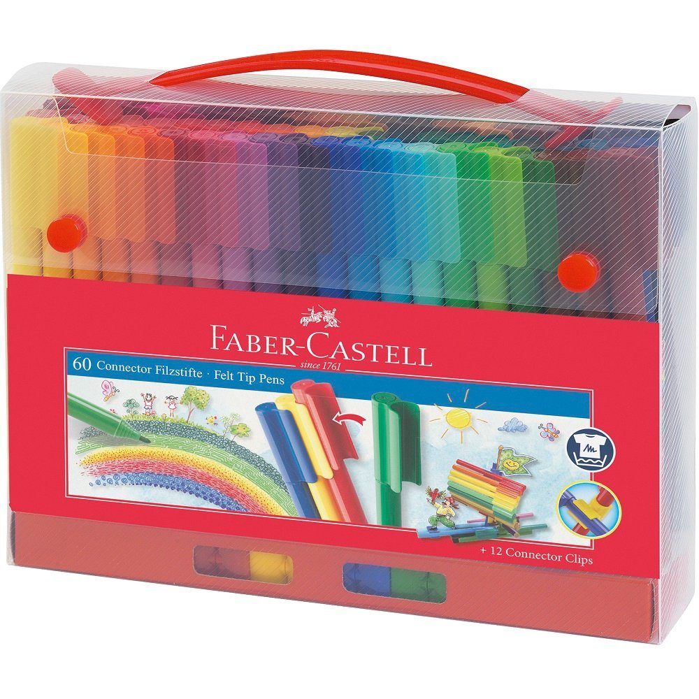 Faber-Castell Filzstift 60 Filzstifte CONNECTOR inkl. 12 Connector Clips
