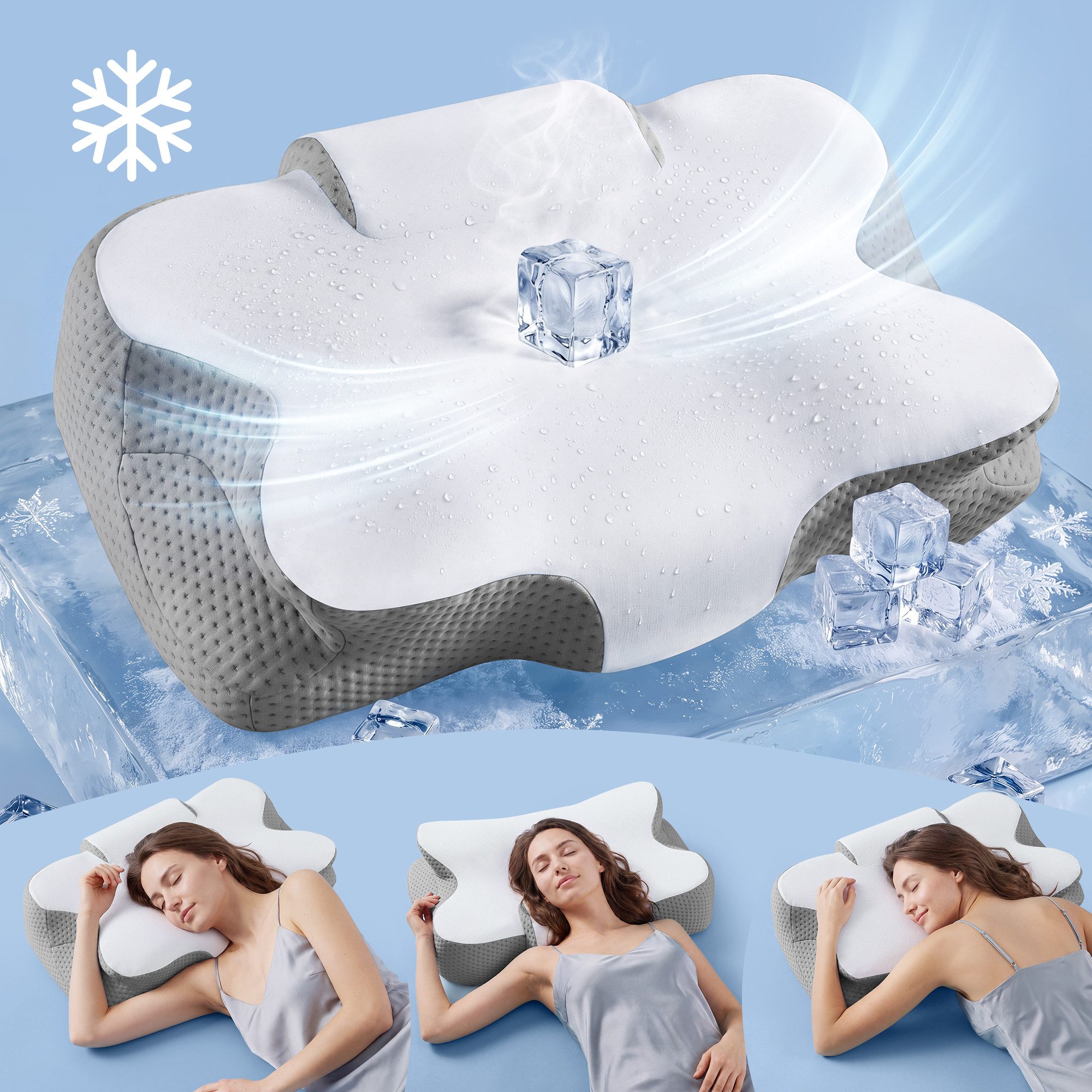 SONGMICS Kopfkissen Nackenkissen kühlend, Nackenstützkissen,Schlafkissen, Höhenverstellbar, Memory Foam