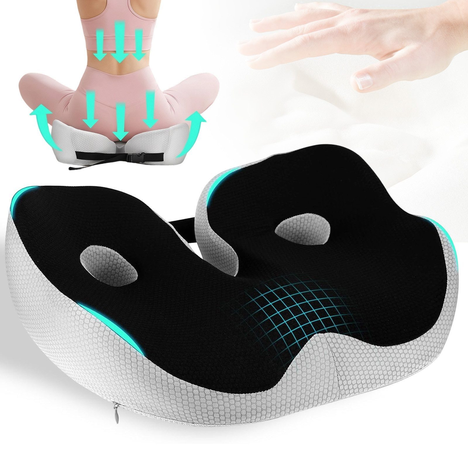 Toomoke Sitzkissen Ergonomisches Sitzkissen,Sitzkissen Orthopädisch,Rückenkissen,Schwarz, Sitzkissen, Sitzkeilkissen Entlastet, Erhöht Sitzkomfort