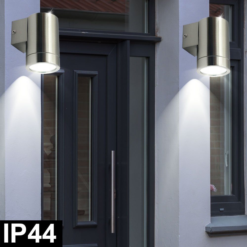 etc-shop Außen-Wandleuchte, Leuchtmittel Lampe Strahler Leuchte inklusive, Edelstahl Warmweiß, Fassaden im Down Terrassen Wand Außen