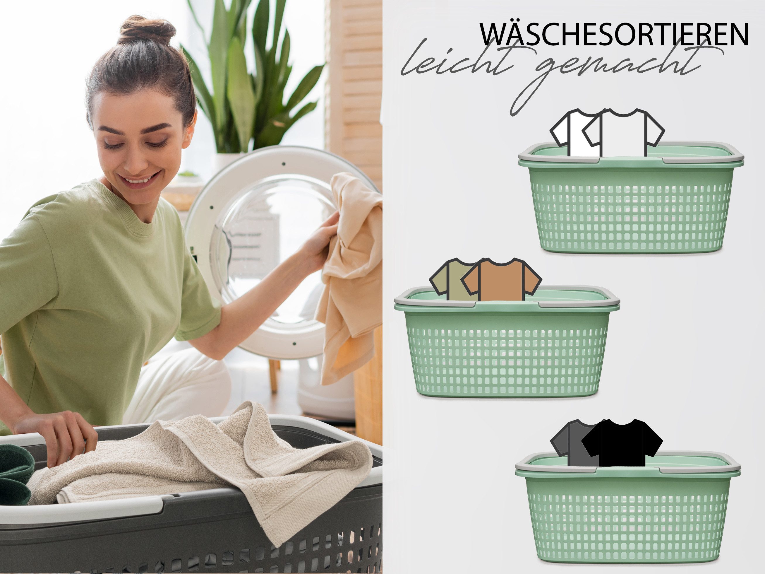 Hausfelder Wäschekorb Wäschewanne 58x37x25cm (Jadegrün, 4 günstig online kaufen