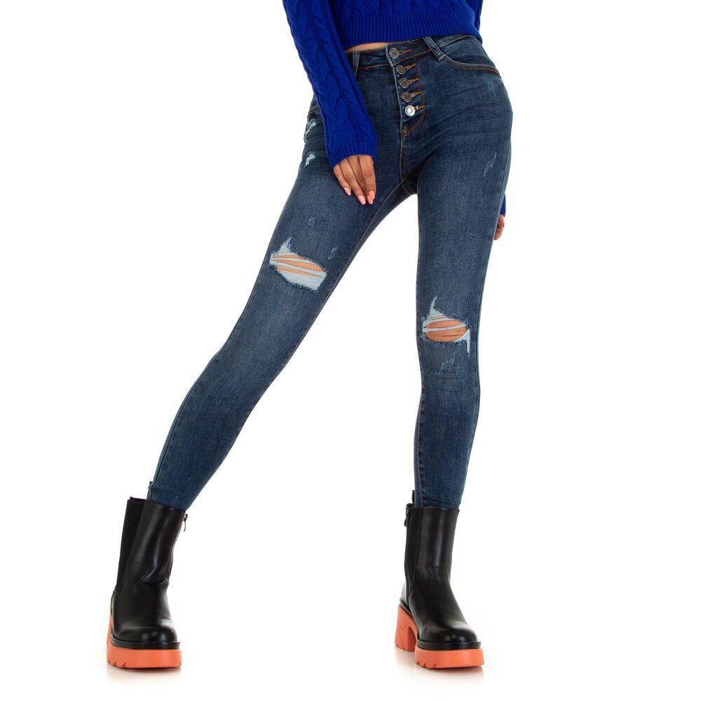 Destroyed-Look Damen Jeans Ital-Design Skinny-fit-Jeans Freizeit Skinny in Stretch Blau