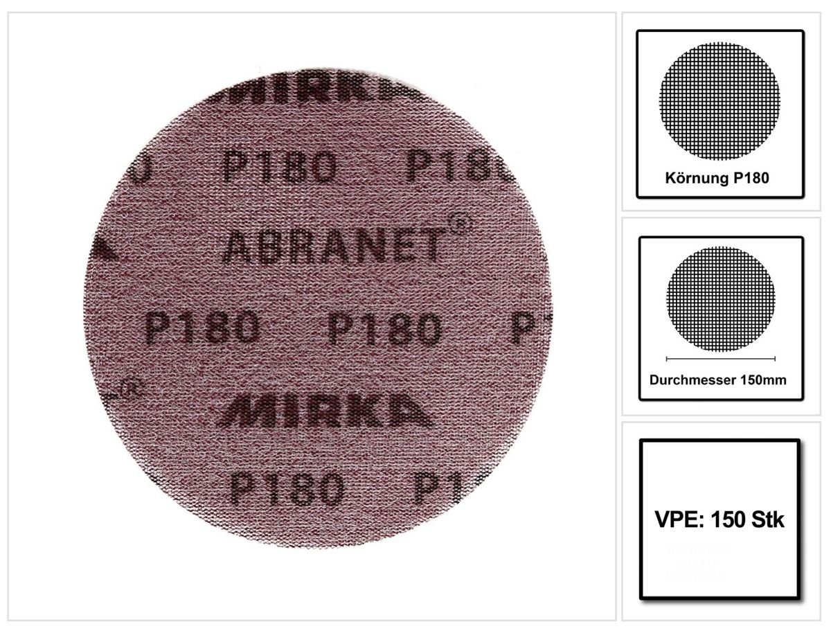 Mirka Schleifscheibe ABRANET Set Schleifscheiben Grip 150mm P180 150 Stk. (3x 5424105018 | Schleifblätter